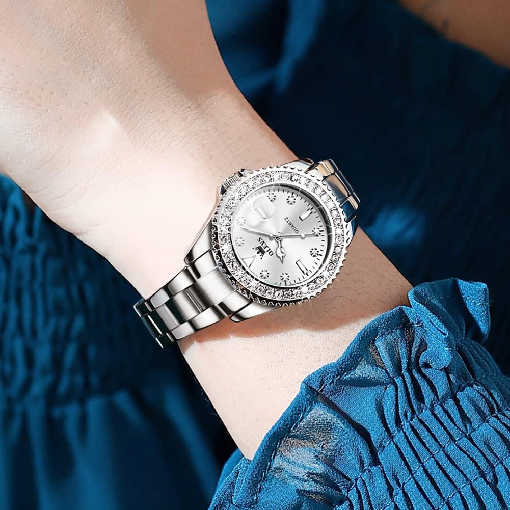 OLEVS Women's Classic Stainless Steel Watch with Date, Small Wrist Elegant Diamond Watches for Women, Waterproof Analog Quartz Women Watch - Image 3