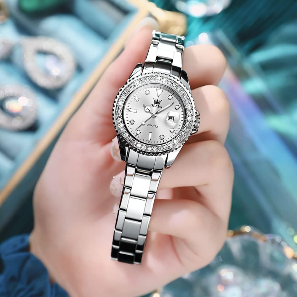 OLEVS Women's Classic Stainless Steel Watch with Date, Small Wrist Elegant Diamond Watches for Women, Waterproof Analog Quartz Women Watch - Image 8