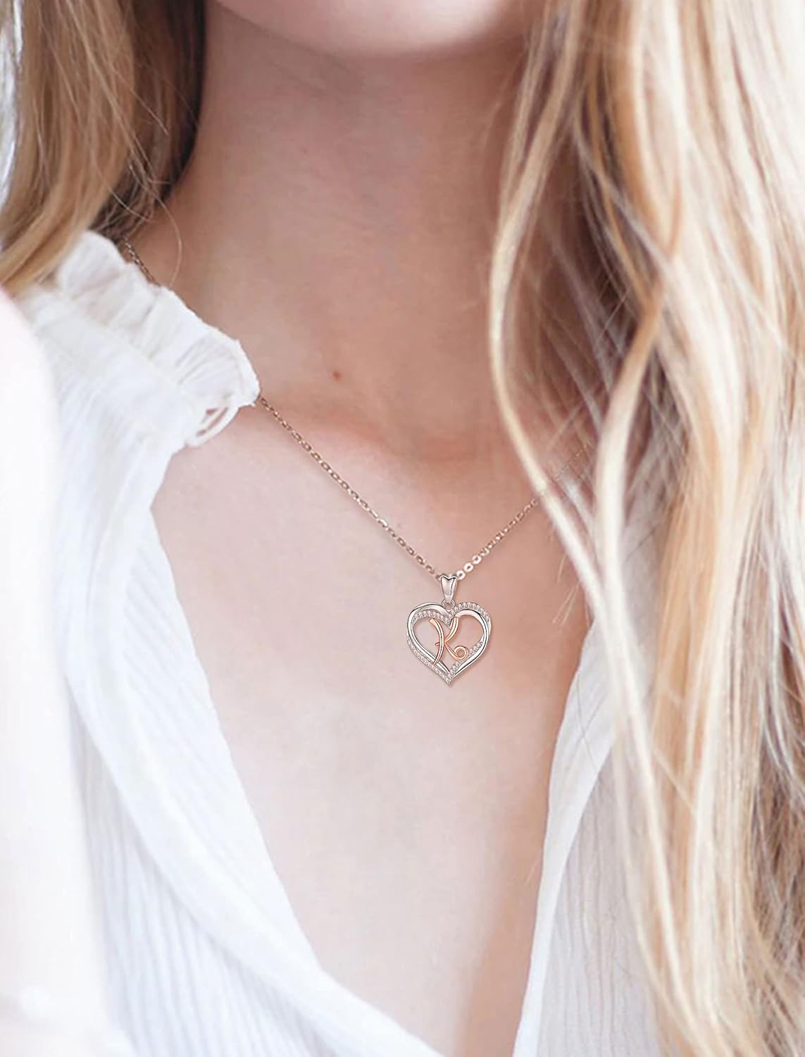 INFUSEU Sterling Silver Heart Initial Pendant Necklaces for Women Girls, Letter A-Z Jewelry Personalized Birthday Name Gifts for Her, 20 Inch Chain - Image 7