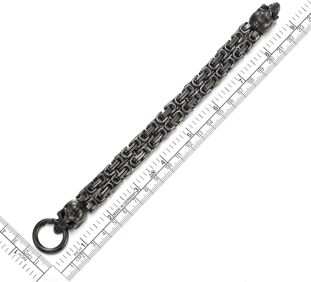 Mens Stainless Steel Two-strand Braided Byzantine Chain Bracelet with Skulls and Spring Ring Clasp - Image 7