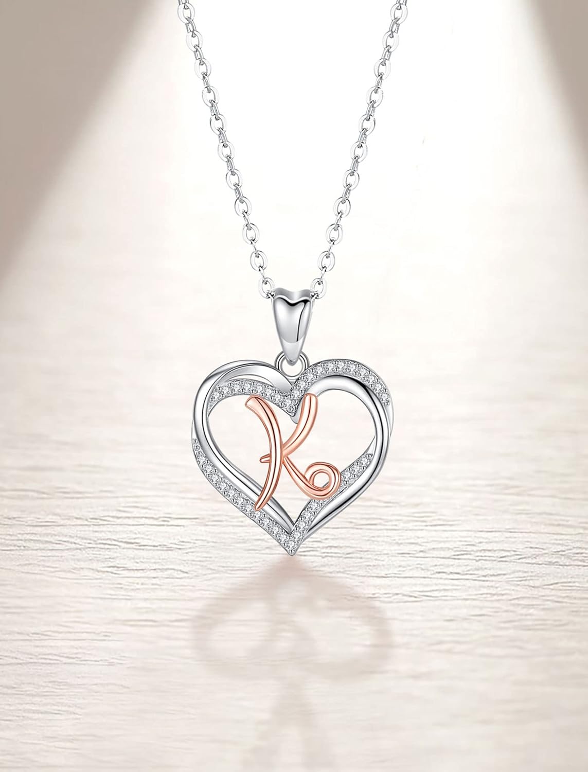 INFUSEU Sterling Silver Heart Initial Pendant Necklaces for Women Girls, Letter A-Z Jewelry Personalized Birthday Name Gifts for Her, 20 Inch Chain - Image 2