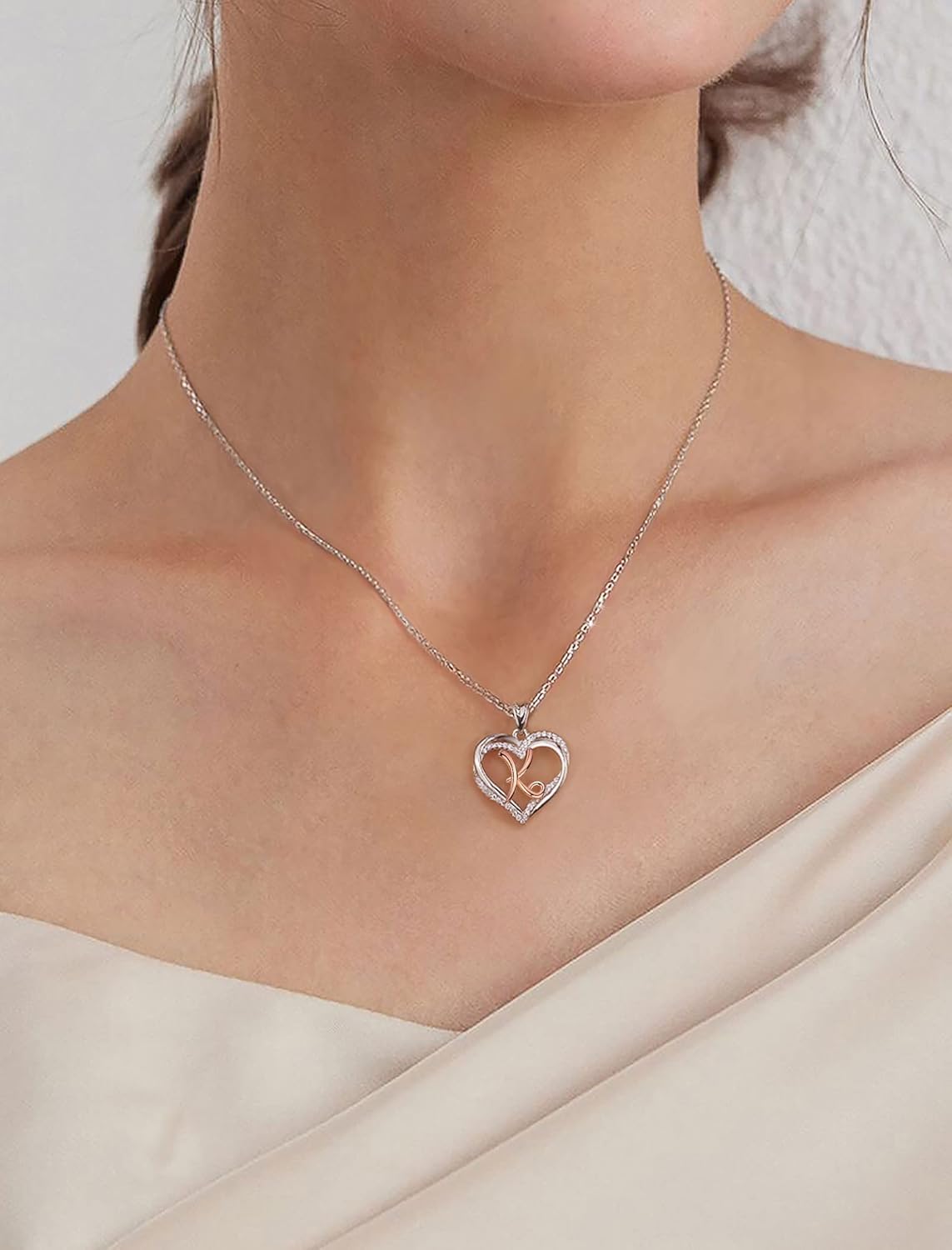 INFUSEU Sterling Silver Heart Initial Pendant Necklaces for Women Girls, Letter A-Z Jewelry Personalized Birthday Name Gifts for Her, 20 Inch Chain - Image 6