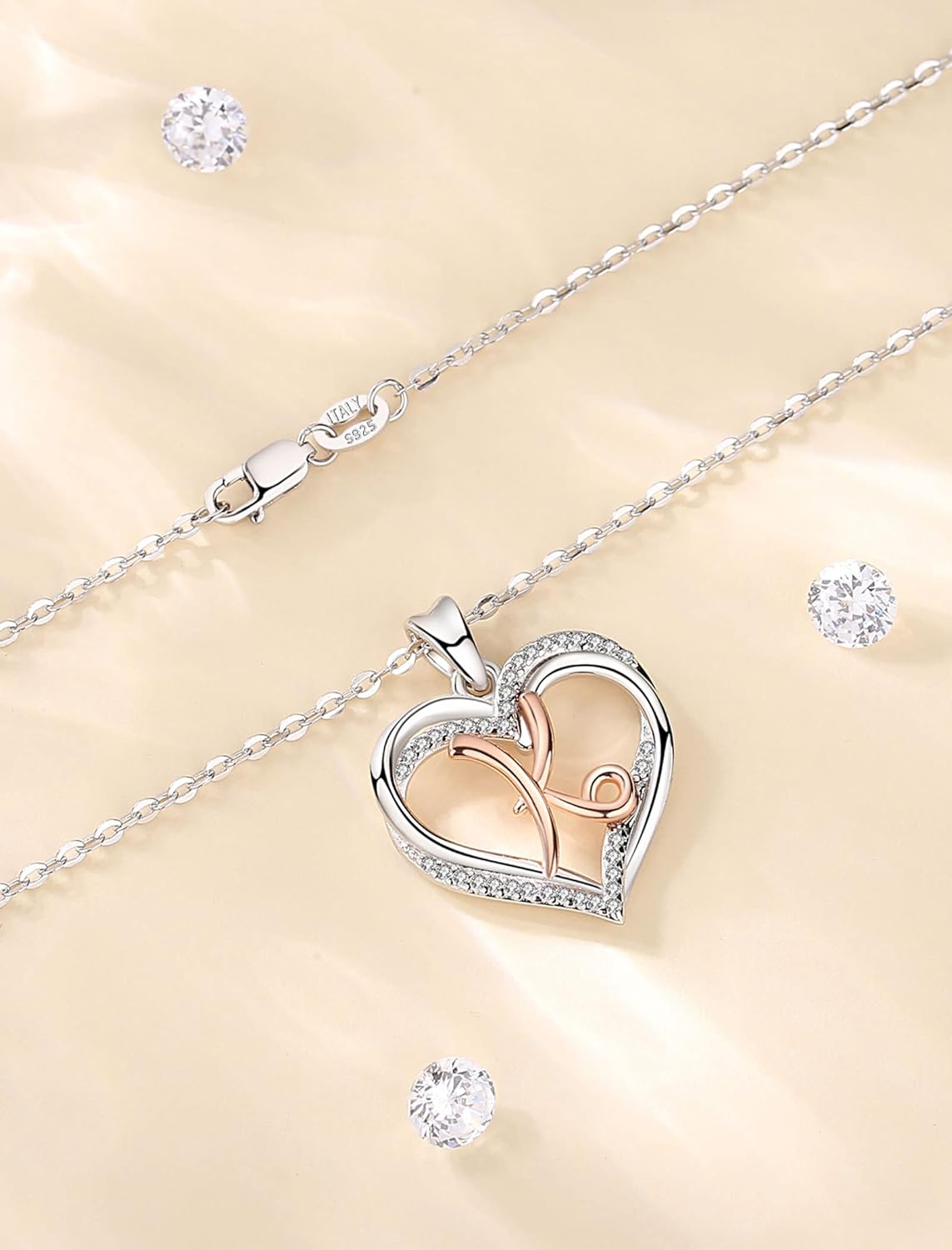 INFUSEU Sterling Silver Heart Initial Pendant Necklaces for Women Girls, Letter A-Z Jewelry Personalized Birthday Name Gifts for Her, 20 Inch Chain - Image 9