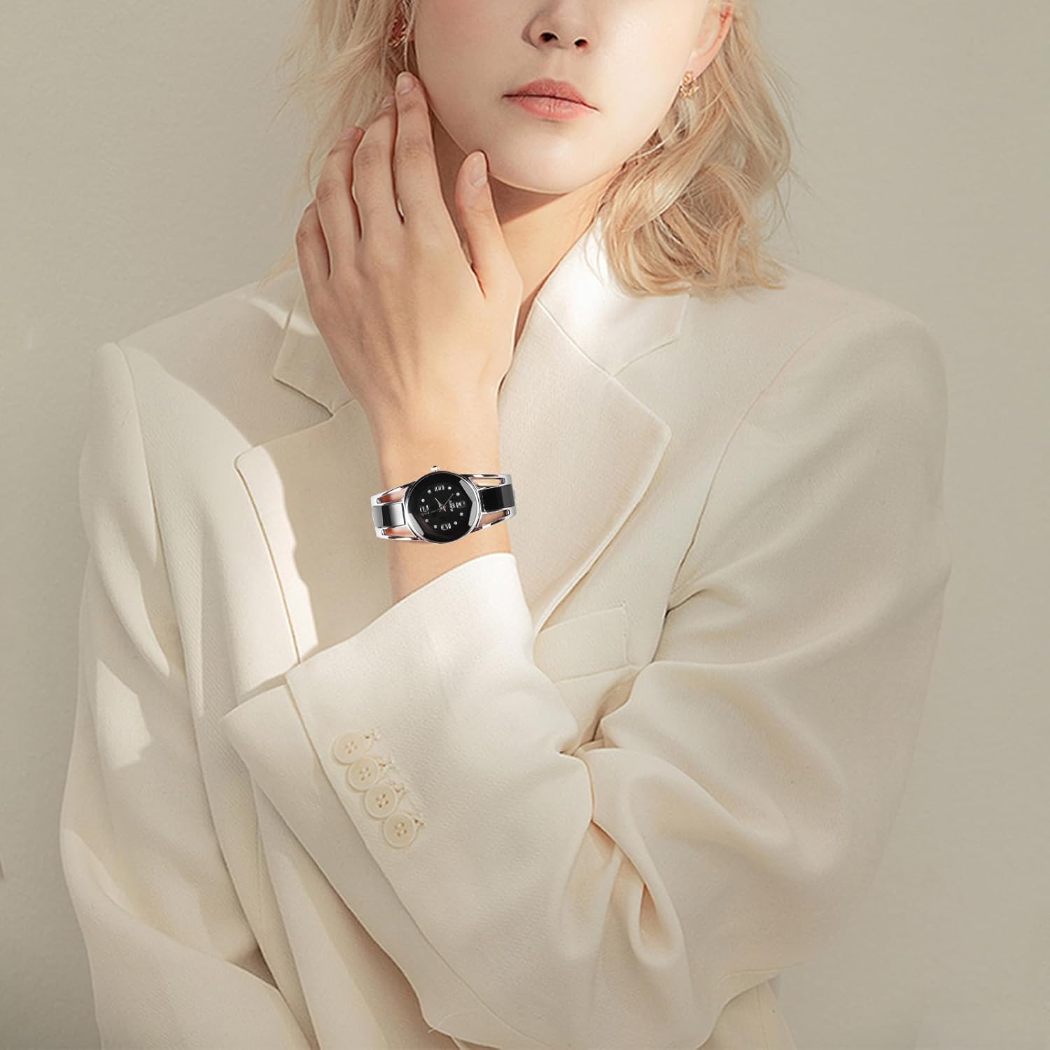 Women Bangle Watch Bracelet Quartz with Rhinestone Round Dial Stainless Steel Band Wrist Ladies Watches with Womens Watch Box - Image 2