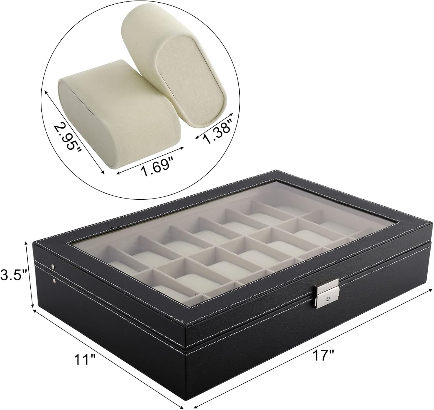 Artilife 24 slot watch box,24 Slots Watch Display Case Glass Top for Men PU Leather Display Storage Collection Organizer Jewelry Case with Removable Pillows - Image 8