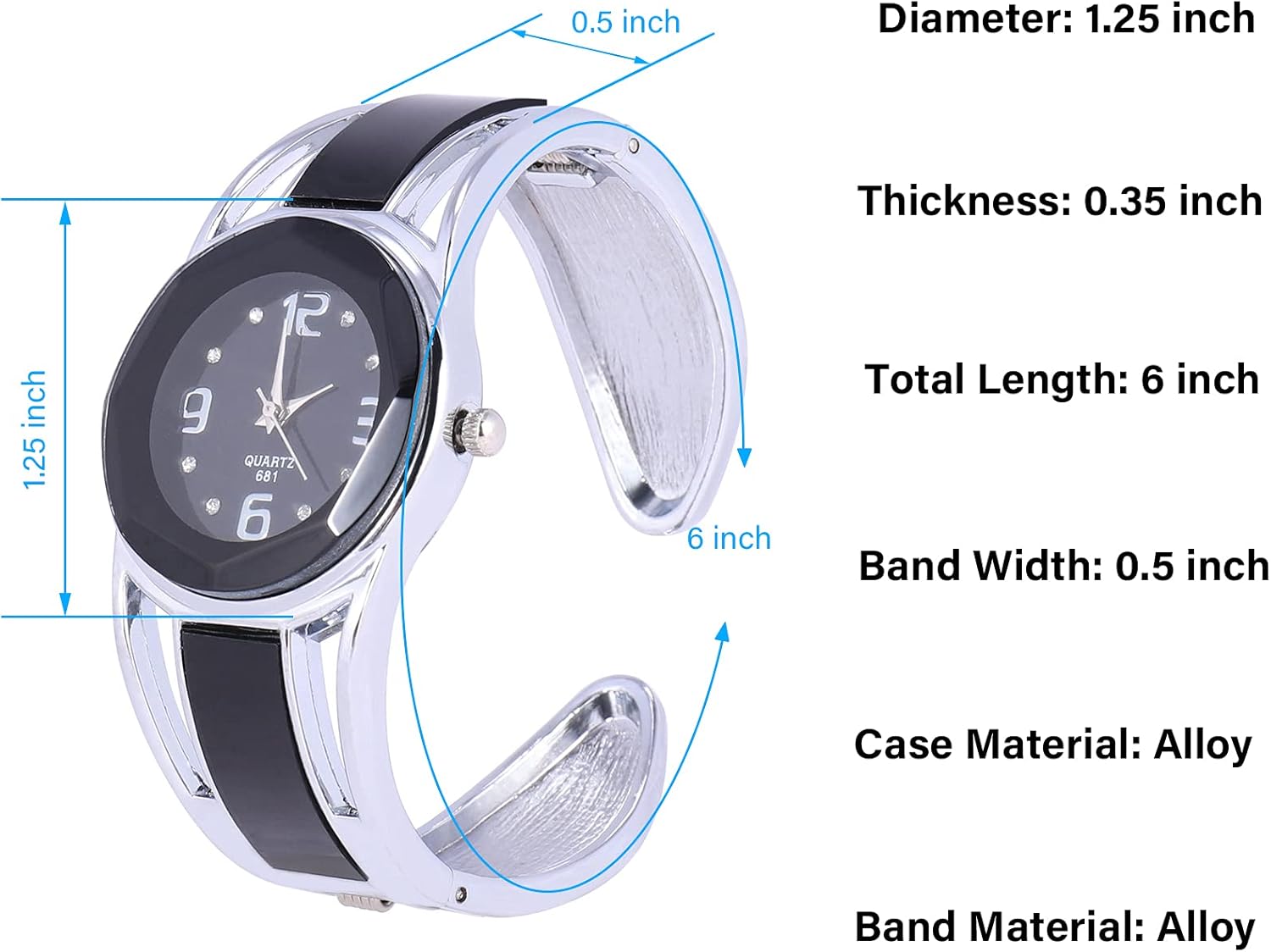 Women Bangle Watch Bracelet Quartz with Rhinestone Round Dial Stainless Steel Band Wrist Ladies Watches with Womens Watch Box - Image 3