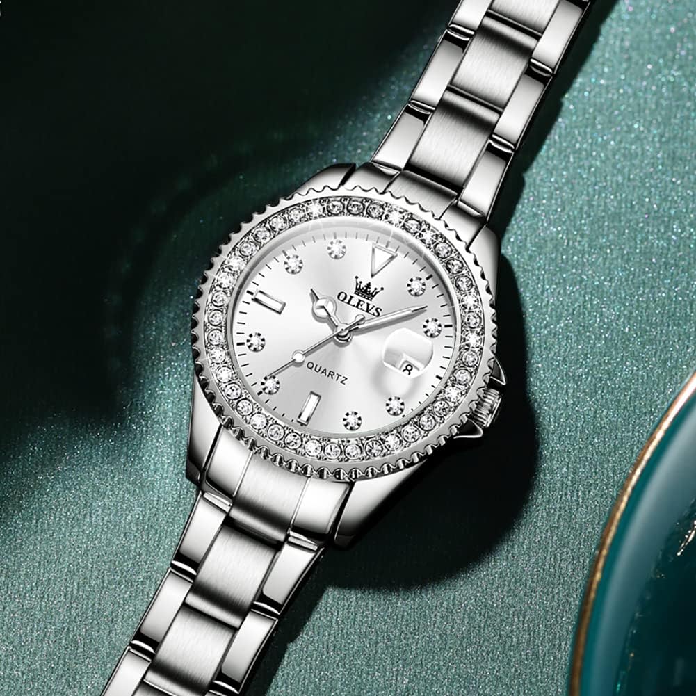 OLEVS Women's Classic Stainless Steel Watch with Date, Small Wrist Elegant Diamond Watches for Women, Waterproof Analog Quartz Women Watch - Image 7