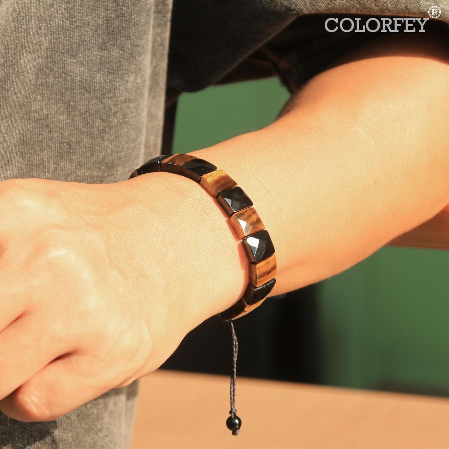 Protection Crystals Beaded Bracelets for Men - COLORFEY Men Bracelet Healing Tiger Eye Black Obsidian Stone Bracelet Unique Gift for Men, Drawstring Real Crystal Bracelet for Men Handmade Gift for Him - Image 3