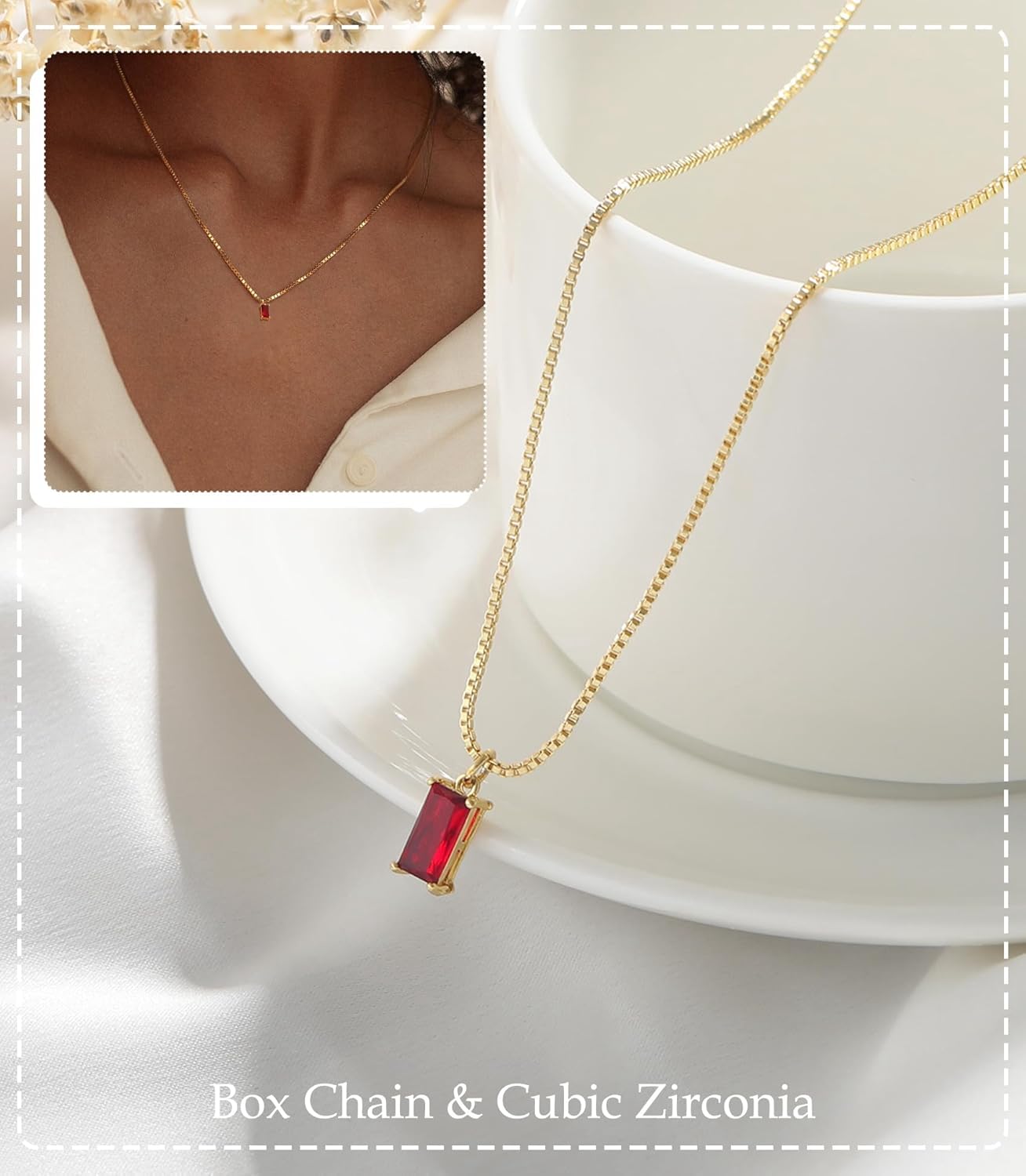 RLMOON Diamond Necklaces for Women 14K Gold Plated Emerald Birthstone Necklace for Women Mothers Dainty Gold Necklace Blue Green Cubic Zirconia Pendant Necklace Birthday Gifts for Women Jewelry - Image 5