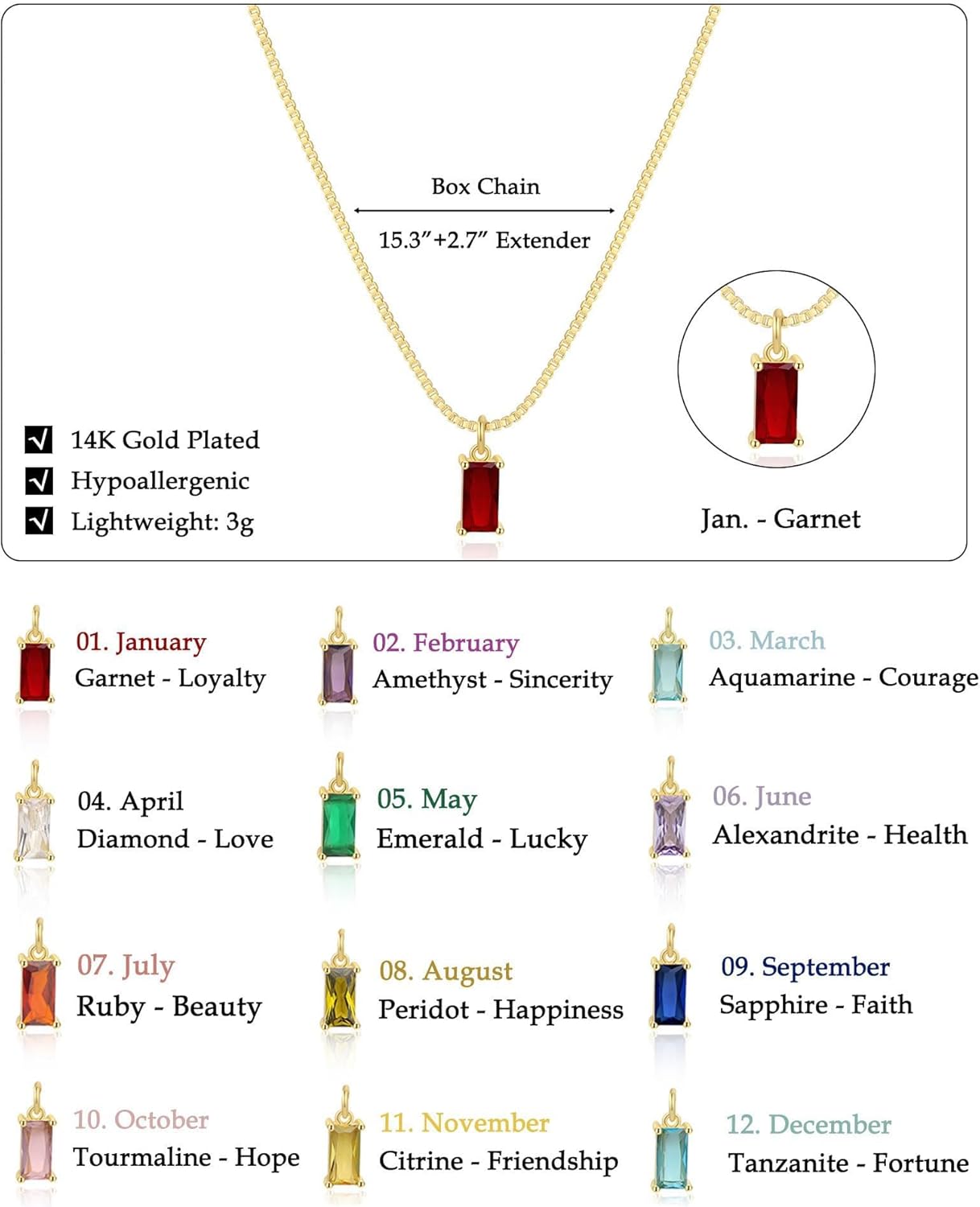 RLMOON Diamond Necklaces for Women 14K Gold Plated Emerald Birthstone Necklace for Women Mothers Dainty Gold Necklace Blue Green Cubic Zirconia Pendant Necklace Birthday Gifts for Women Jewelry - Image 2