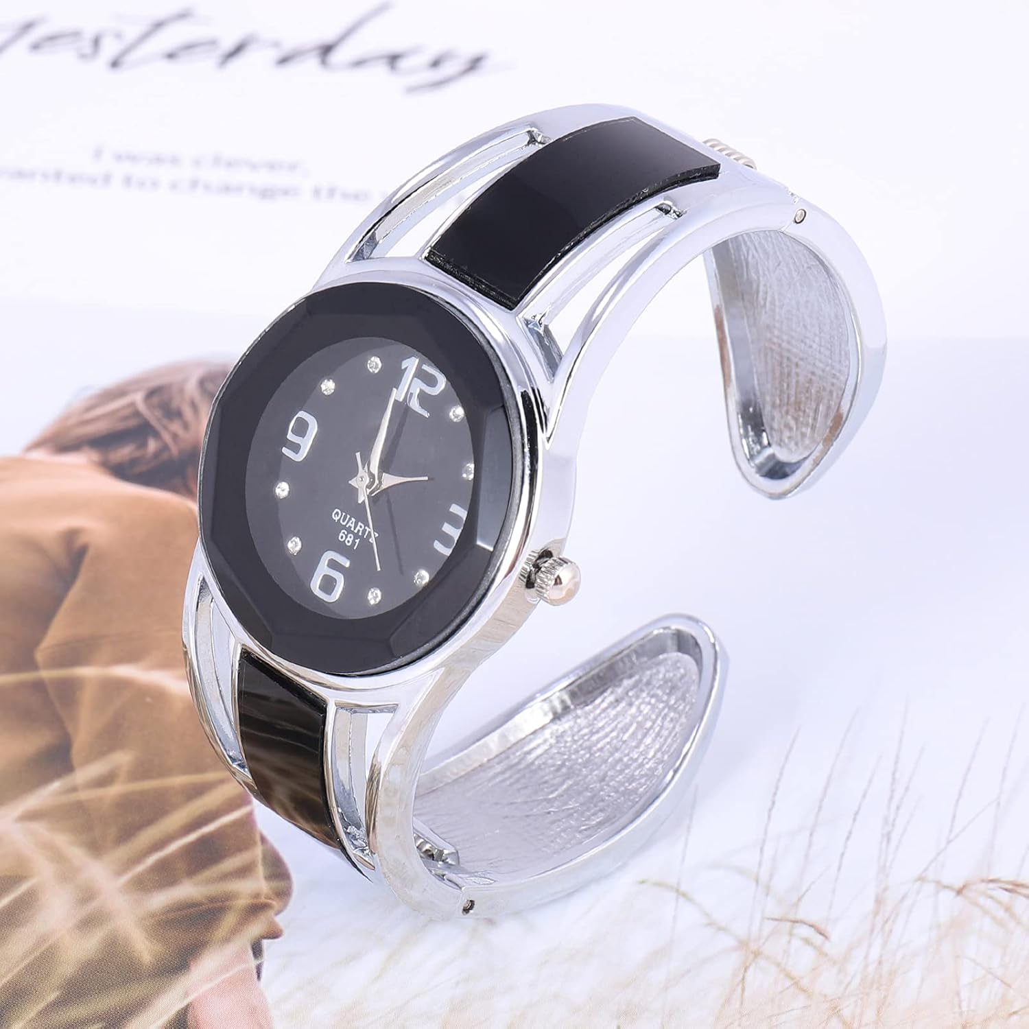 Women Bangle Watch Bracelet Quartz with Rhinestone Round Dial Stainless Steel Band Wrist Ladies Watches with Womens Watch Box - Image 4