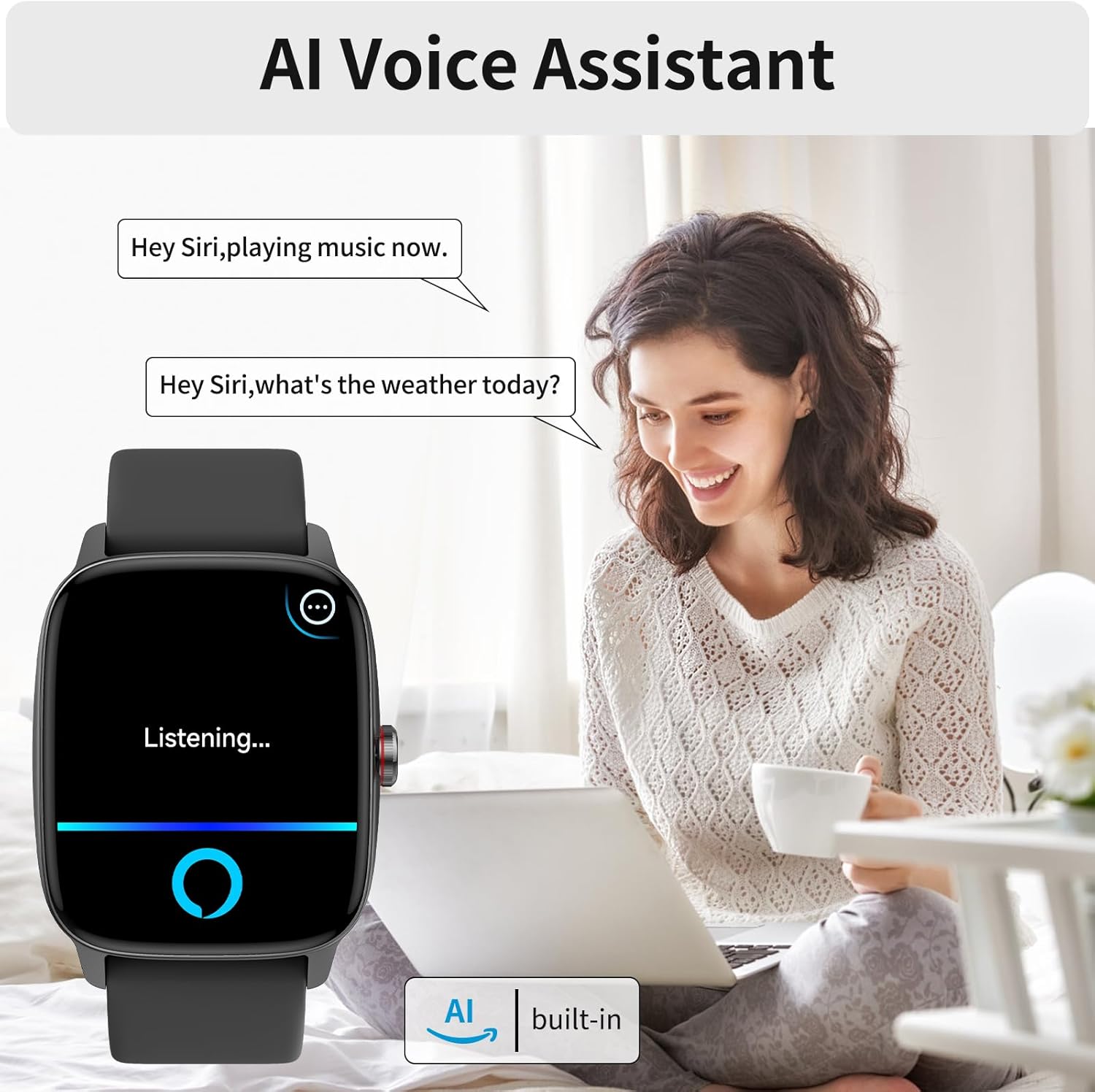 Smart Watch for Men Women, IP68 Waterproof, Bluetooth Calling, Fitness Tracker, Sleep Monitoring, 1.85'' DIY Dial, AI Built-in, 100+ Sports Modes, 7 Days Battery, Compatible with Android & iPhones - Image 4