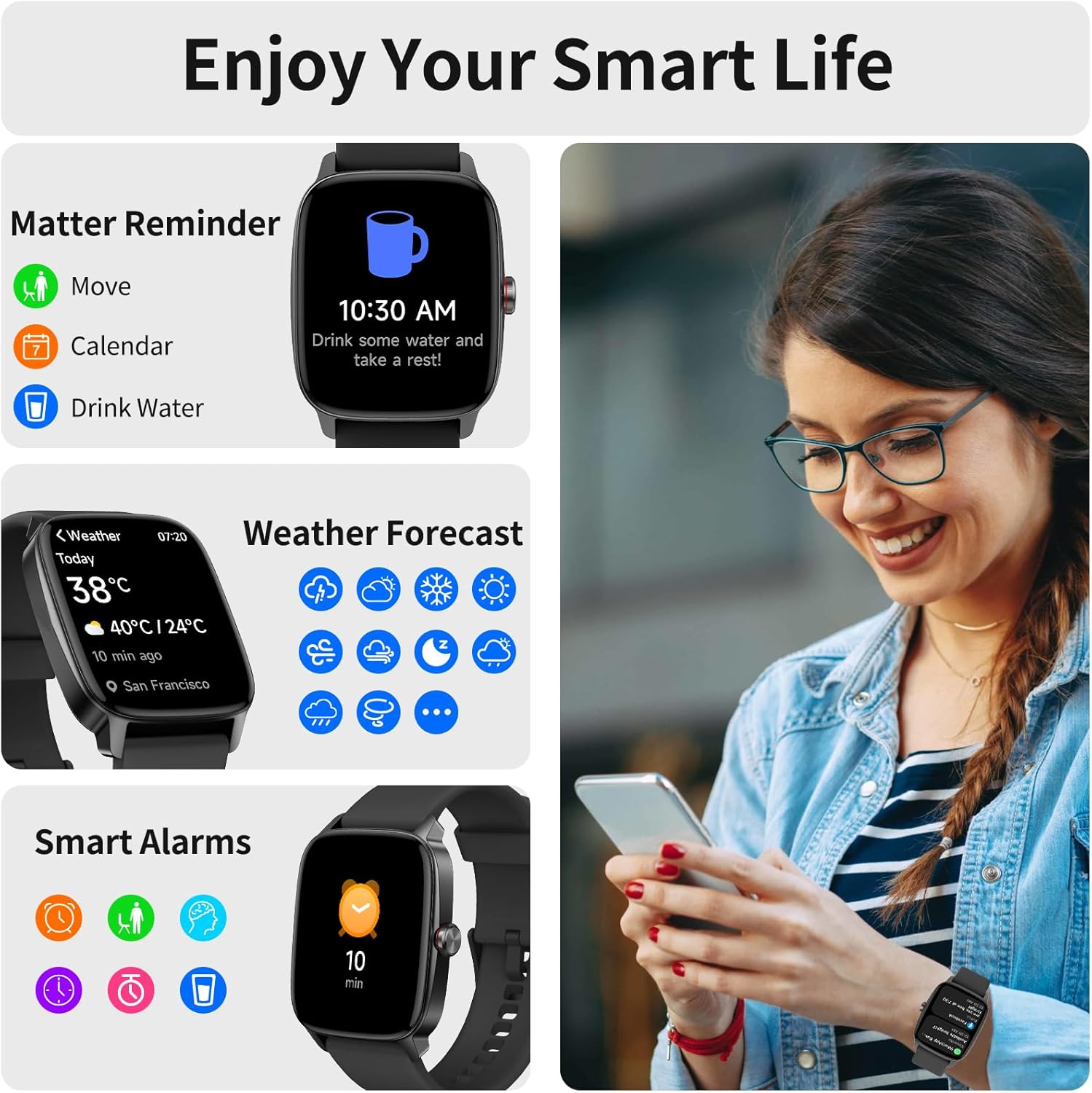 Smart Watch for Men Women, IP68 Waterproof, Bluetooth Calling, Fitness Tracker, Sleep Monitoring, 1.85'' DIY Dial, AI Built-in, 100+ Sports Modes, 7 Days Battery, Compatible with Android & iPhones - Image 5