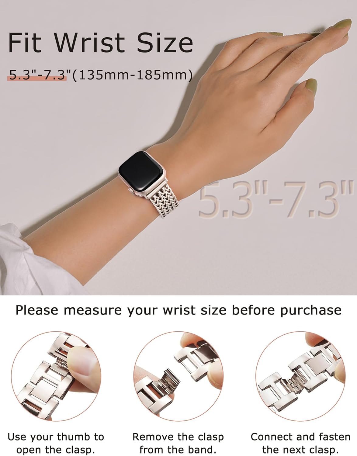 TOYOUTHS Compatible with Apple Watch Band 38/40/41/42mm Women Dressy Stainless Steel Metal Gold Chain Strap Designer Cowboy Link Bracelet for iWatch Band Series 10 9 8 7 6 5 4 3 2 1 SE, Starlight - Image 5