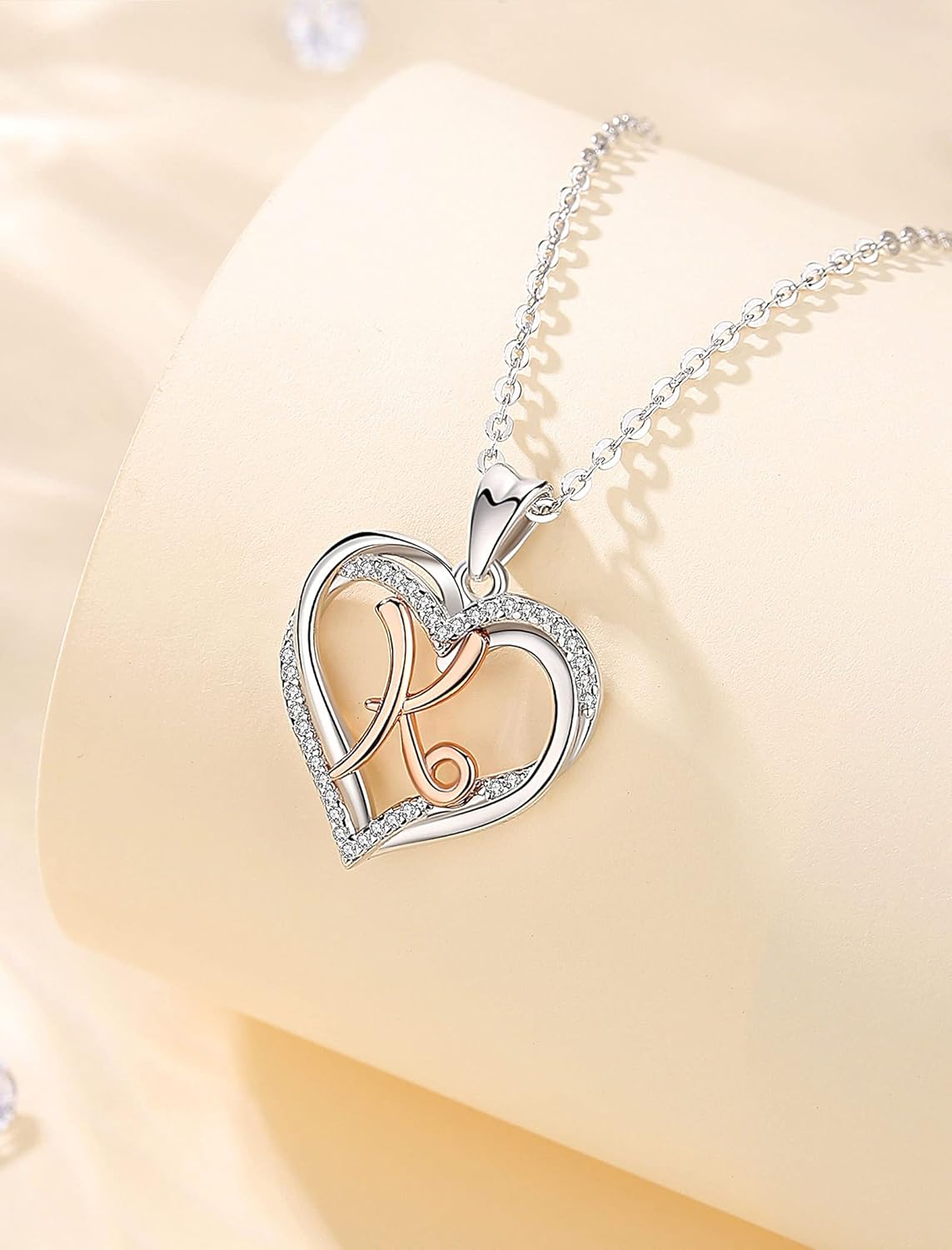INFUSEU Sterling Silver Heart Initial Pendant Necklaces for Women Girls, Letter A-Z Jewelry Personalized Birthday Name Gifts for Her, 20 Inch Chain - Image 3
