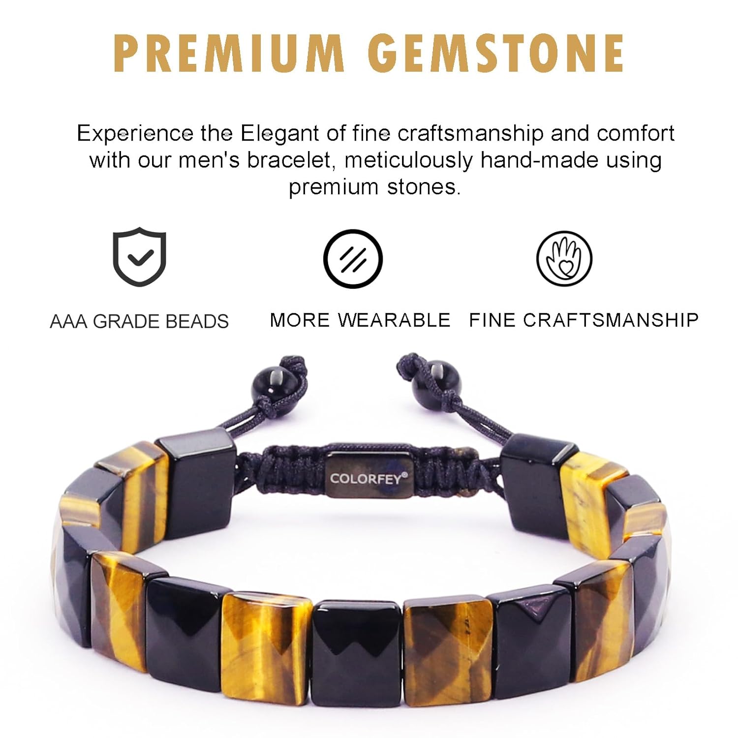 Protection Crystals Beaded Bracelets for Men - COLORFEY Men Bracelet Healing Tiger Eye Black Obsidian Stone Bracelet Unique Gift for Men, Drawstring Real Crystal Bracelet for Men Handmade Gift for Him - Image 7