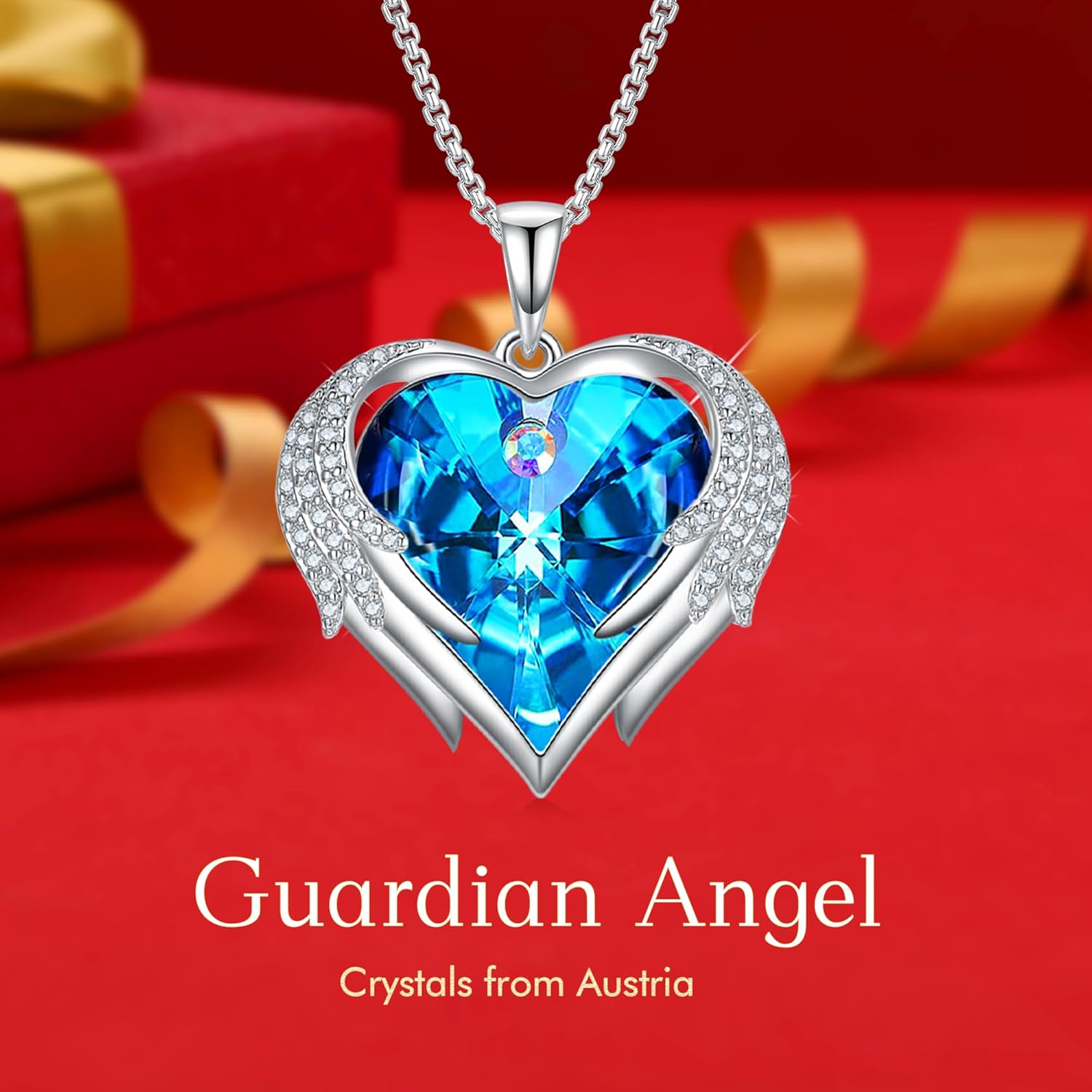Praelinos Angel Wing Heart Necklaces for Women White Gold Plated Silver Tone Pendant Necklaces 5A Cubic Zirconia Necklace Crystal Jewelry Gifts for Christmas Valentine's Day Birthday Mother's Day Gifts for Mom Wife Girlfriend Sister Girls Her - Image 3