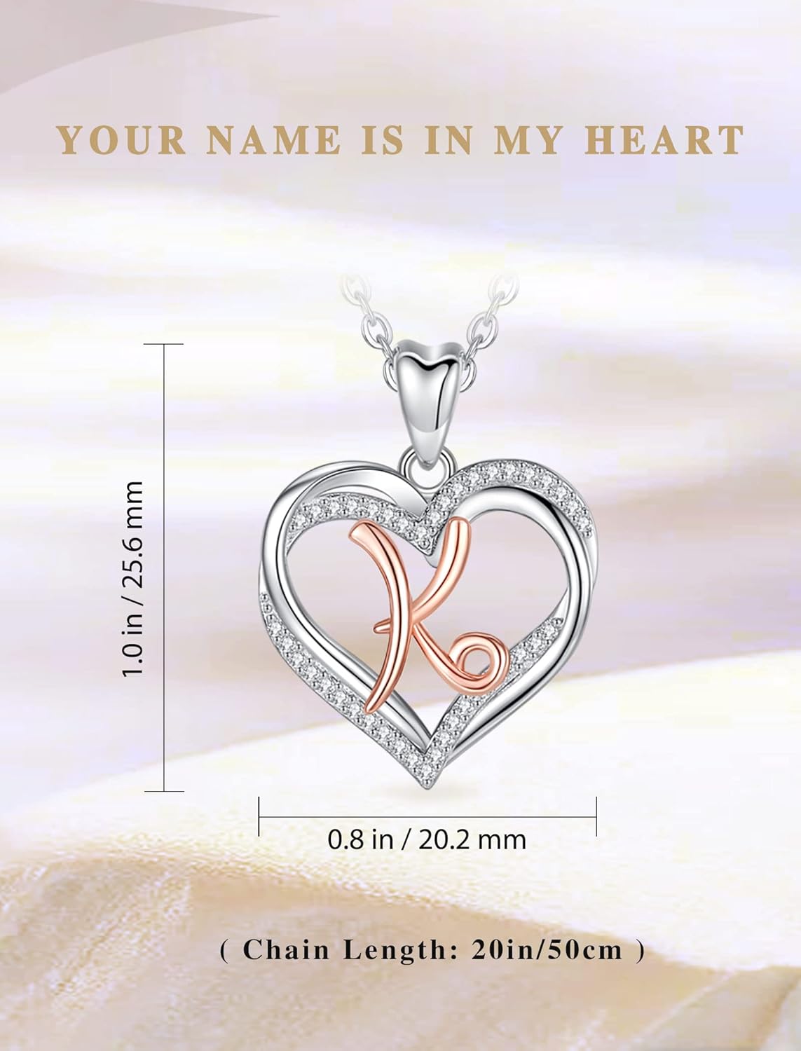 INFUSEU Sterling Silver Heart Initial Pendant Necklaces for Women Girls, Letter A-Z Jewelry Personalized Birthday Name Gifts for Her, 20 Inch Chain - Image 5