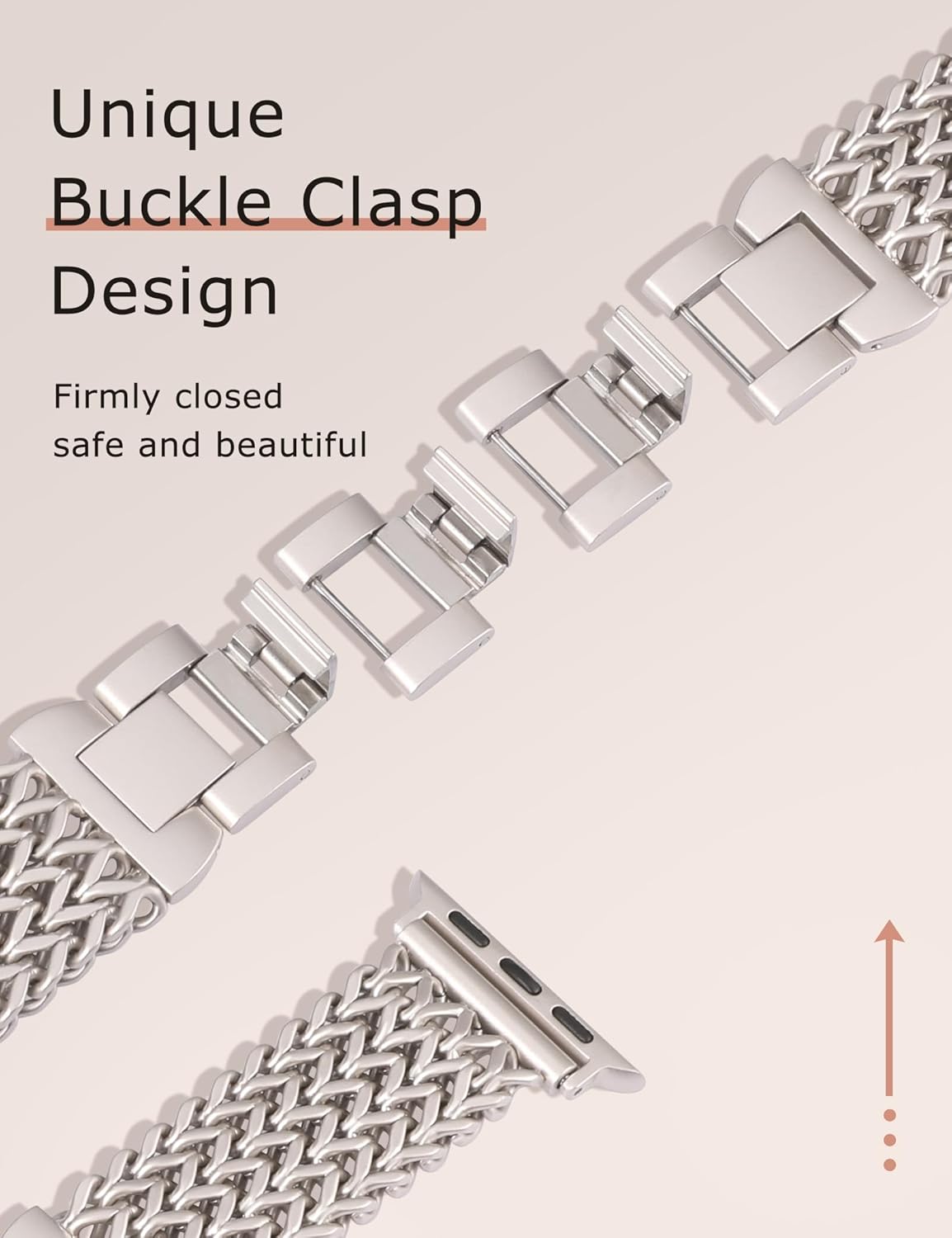 TOYOUTHS Compatible with Apple Watch Band 38/40/41/42mm Women Dressy Stainless Steel Metal Gold Chain Strap Designer Cowboy Link Bracelet for iWatch Band Series 10 9 8 7 6 5 4 3 2 1 SE, Starlight - Image 4