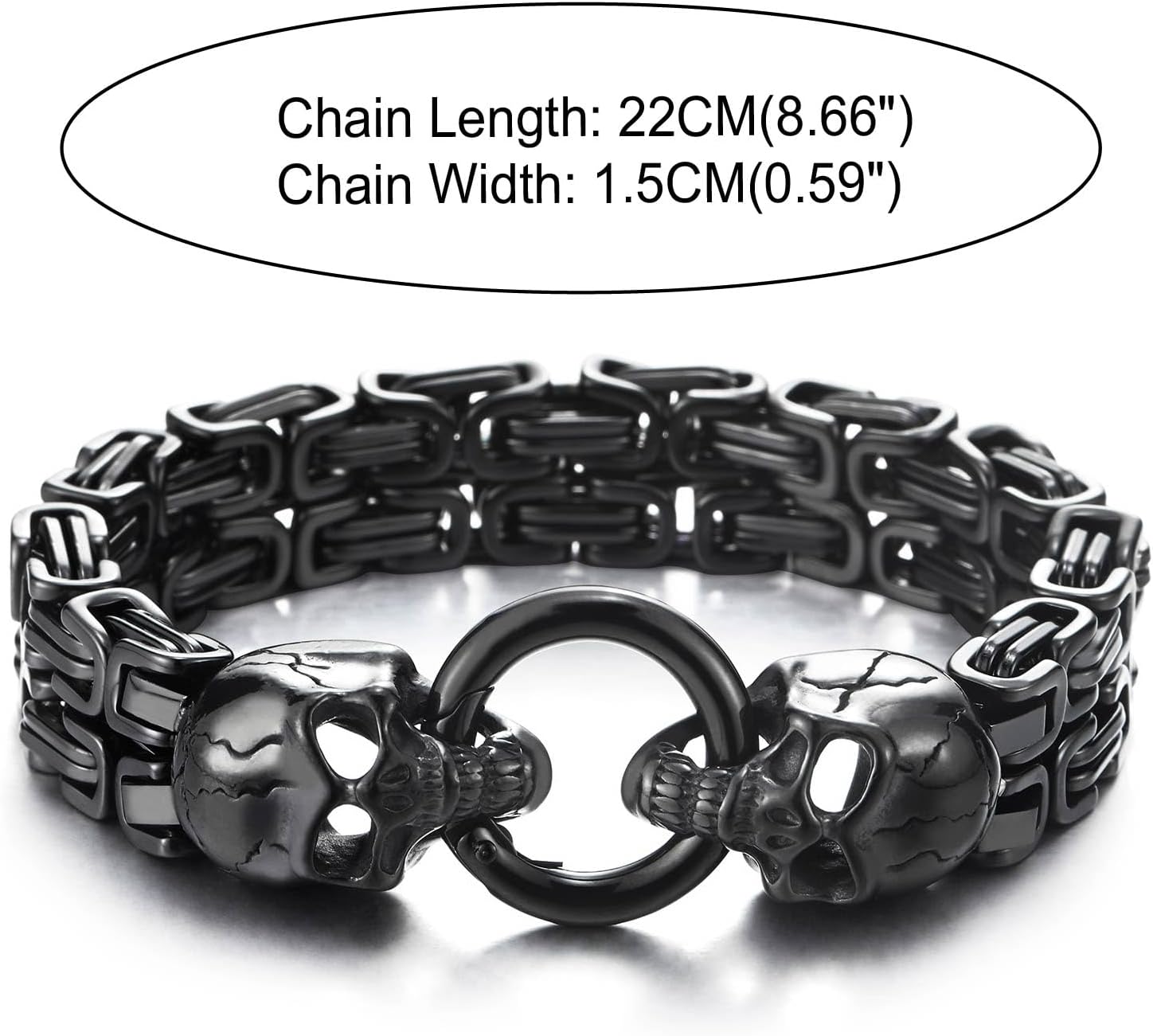 Mens Stainless Steel Two-strand Braided Byzantine Chain Bracelet with Skulls and Spring Ring Clasp - Image 6