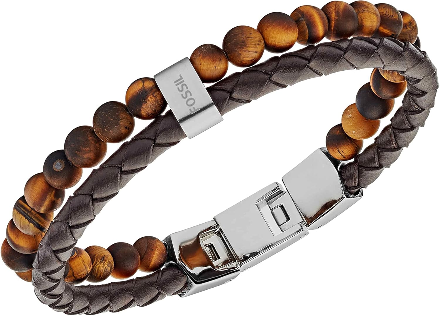 Fossil Men's Stainless Steel and Genuine Leather Beaded Bracelet - Image 4