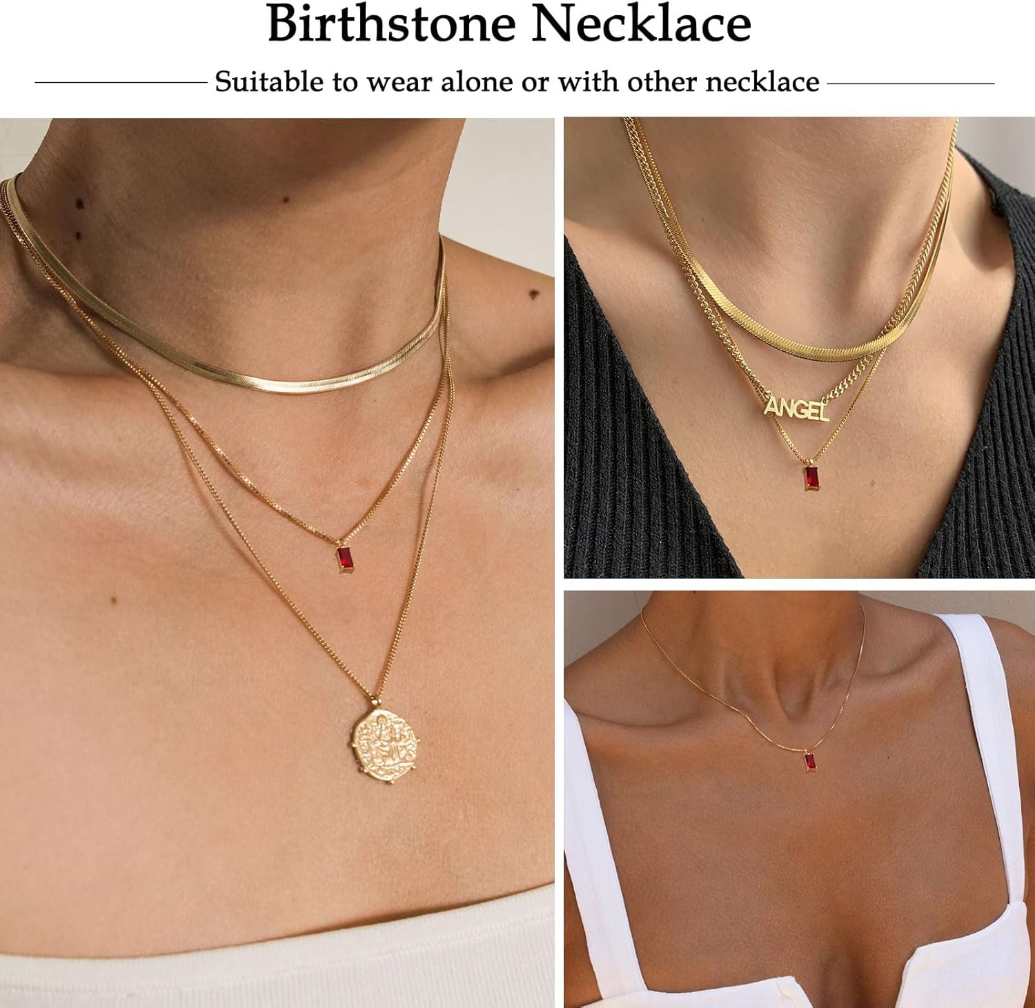 RLMOON Diamond Necklaces for Women 14K Gold Plated Emerald Birthstone Necklace for Women Mothers Dainty Gold Necklace Blue Green Cubic Zirconia Pendant Necklace Birthday Gifts for Women Jewelry - Image 6