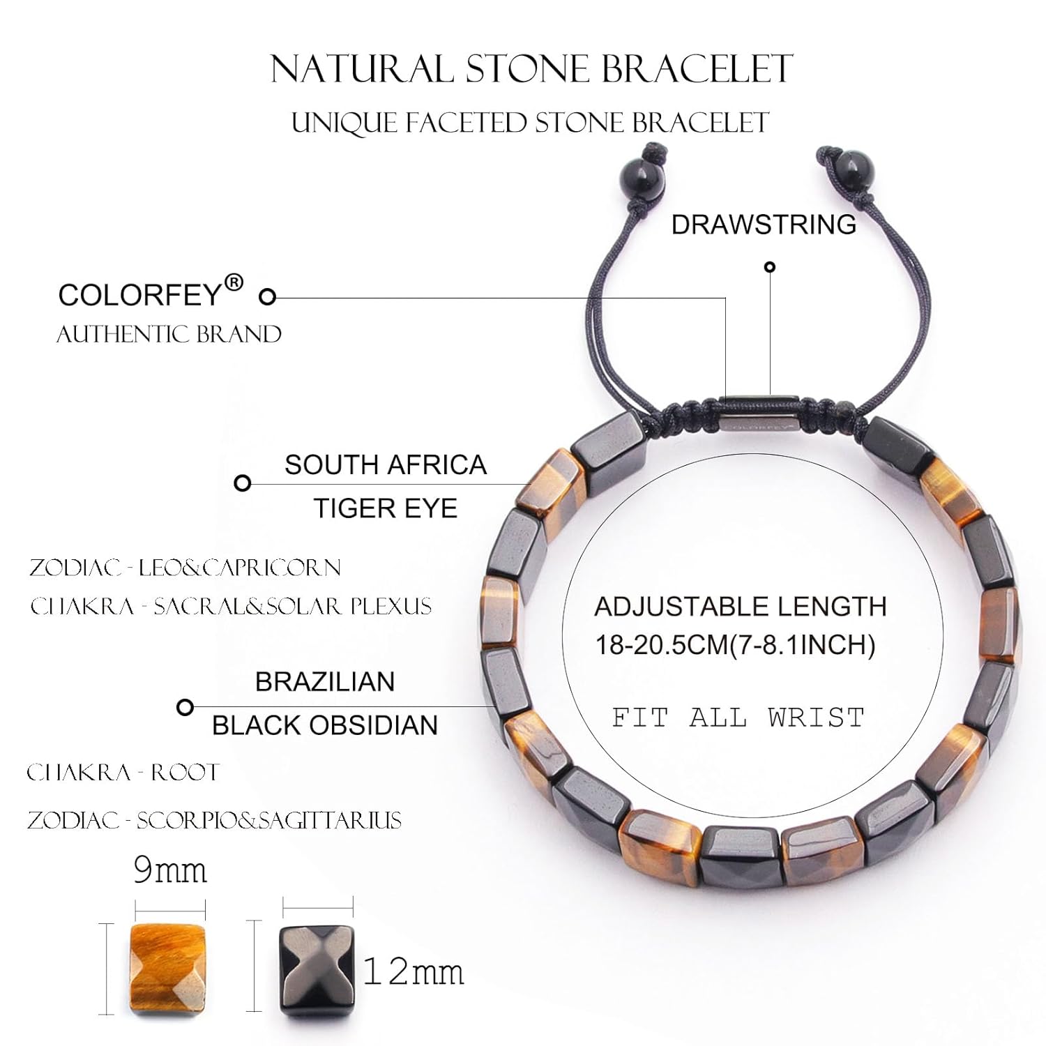 Protection Crystals Beaded Bracelets for Men - COLORFEY Men Bracelet Healing Tiger Eye Black Obsidian Stone Bracelet Unique Gift for Men, Drawstring Real Crystal Bracelet for Men Handmade Gift for Him - Image 8