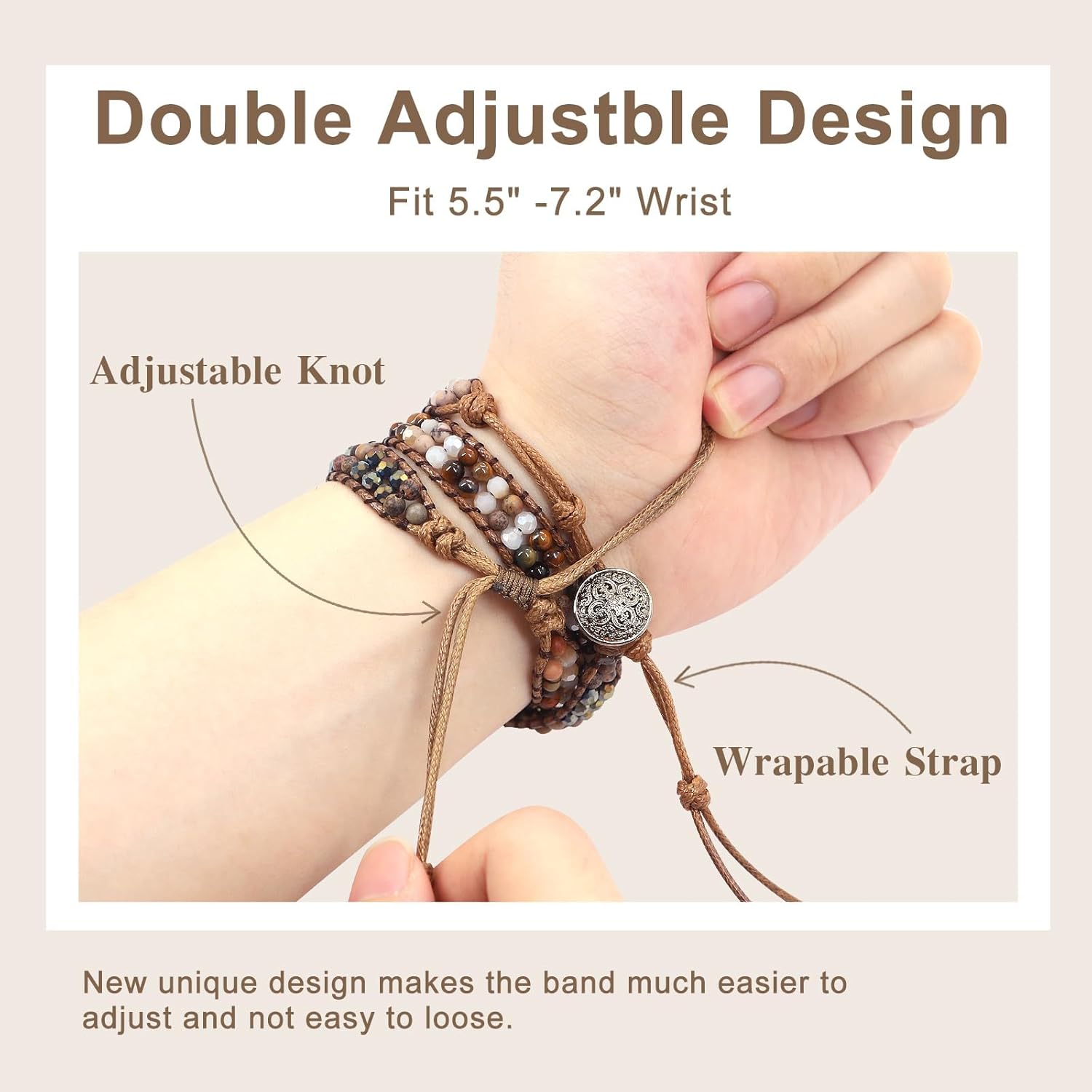 JR.DM Boho Beaded Watch Bands for Women Compatible with Apple Watch Band 38mm 40mm 41mm Brown Stone Bracelets Adjustable Handmade Braided Rope Watch Strap for iWatch Series 9/8/7/6/5/4/3/2/1/SE/Ultra - Image 6