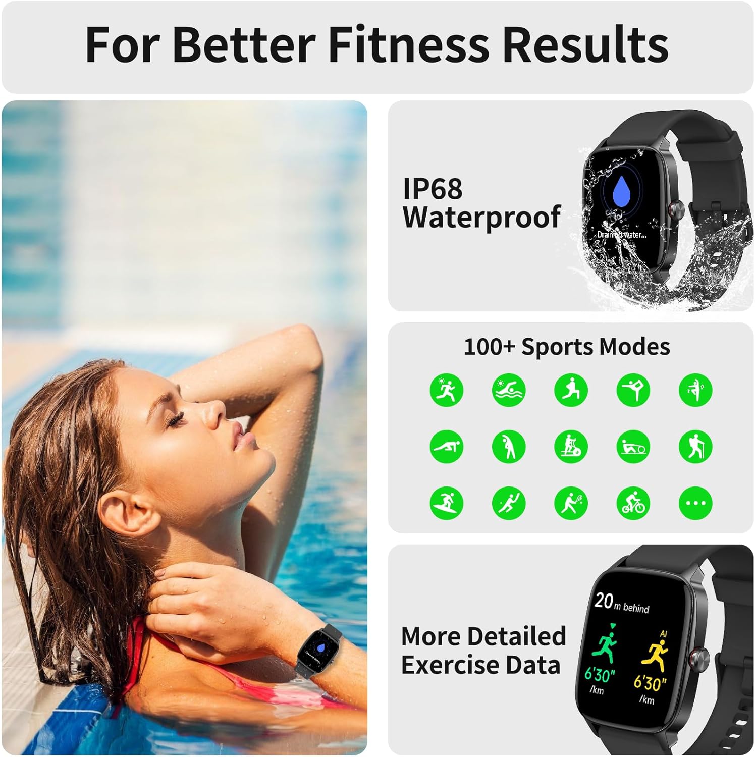 Smart Watch for Men Women, IP68 Waterproof, Bluetooth Calling, Fitness Tracker, Sleep Monitoring, 1.85'' DIY Dial, AI Built-in, 100+ Sports Modes, 7 Days Battery, Compatible with Android & iPhones - Image 7