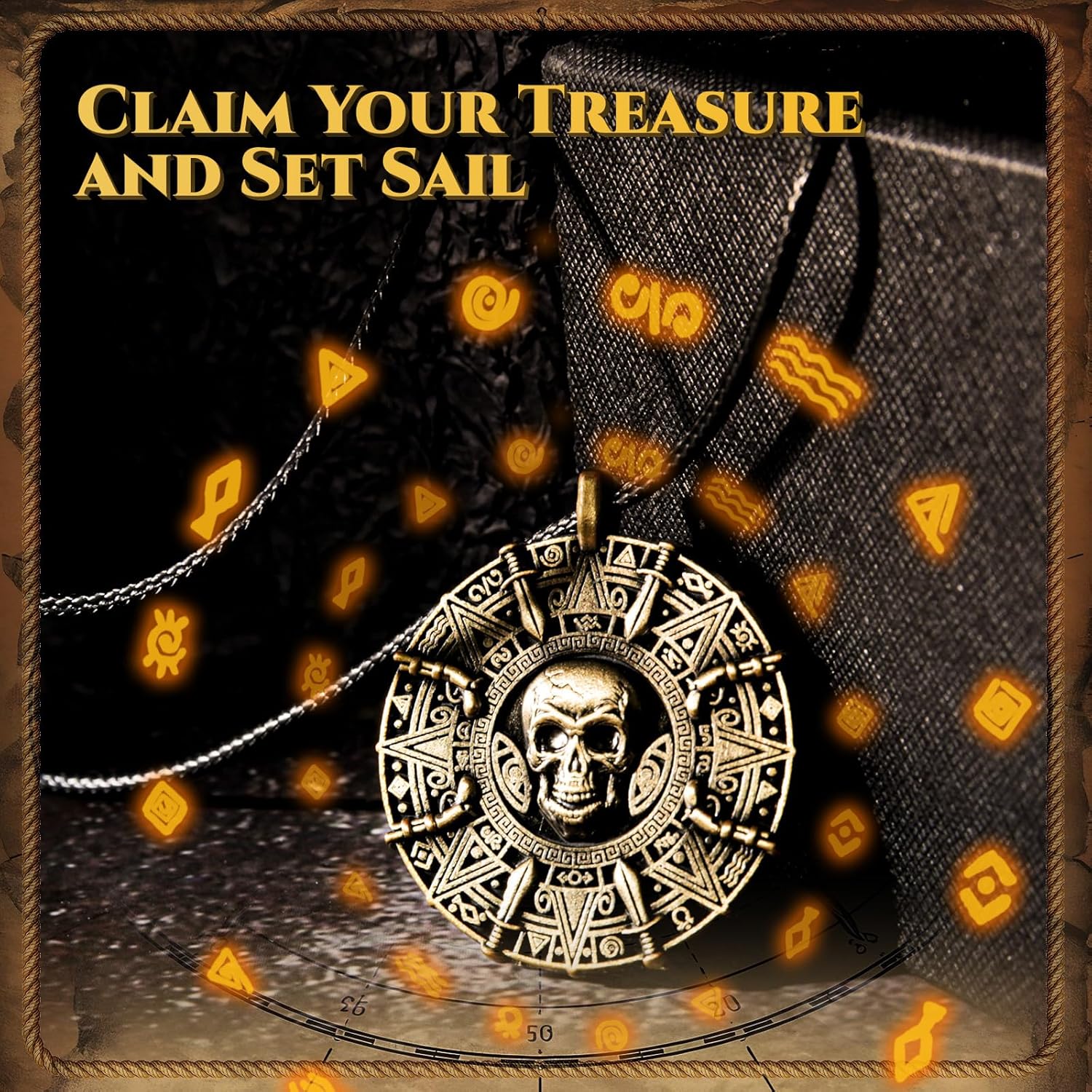 UNKENBO® Pirate Necklace for Men and Women, Antique Brass Pirate Accessories, Pirate Costume Women Men, Pirate Medallion Necklace, The Only Authentic Double-Sided Pirate Jewelry Coin Replica - Image 6