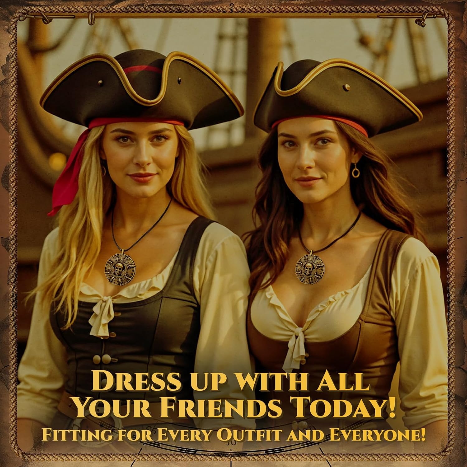 UNKENBO® Pirate Necklace for Men and Women, Antique Brass Pirate Accessories, Pirate Costume Women Men, Pirate Medallion Necklace, The Only Authentic Double-Sided Pirate Jewelry Coin Replica - Image 5