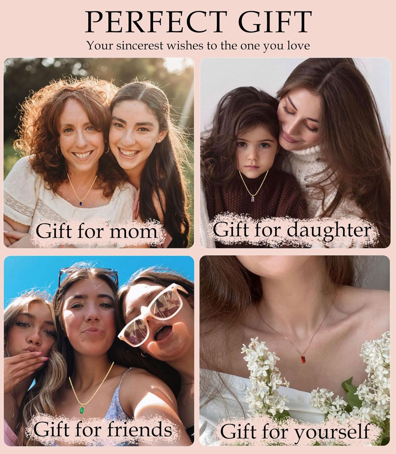 RLMOON Diamond Necklaces for Women 14K Gold Plated Emerald Birthstone Necklace for Women Mothers Dainty Gold Necklace Blue Green Cubic Zirconia Pendant Necklace Birthday Gifts for Women Jewelry - Image 7