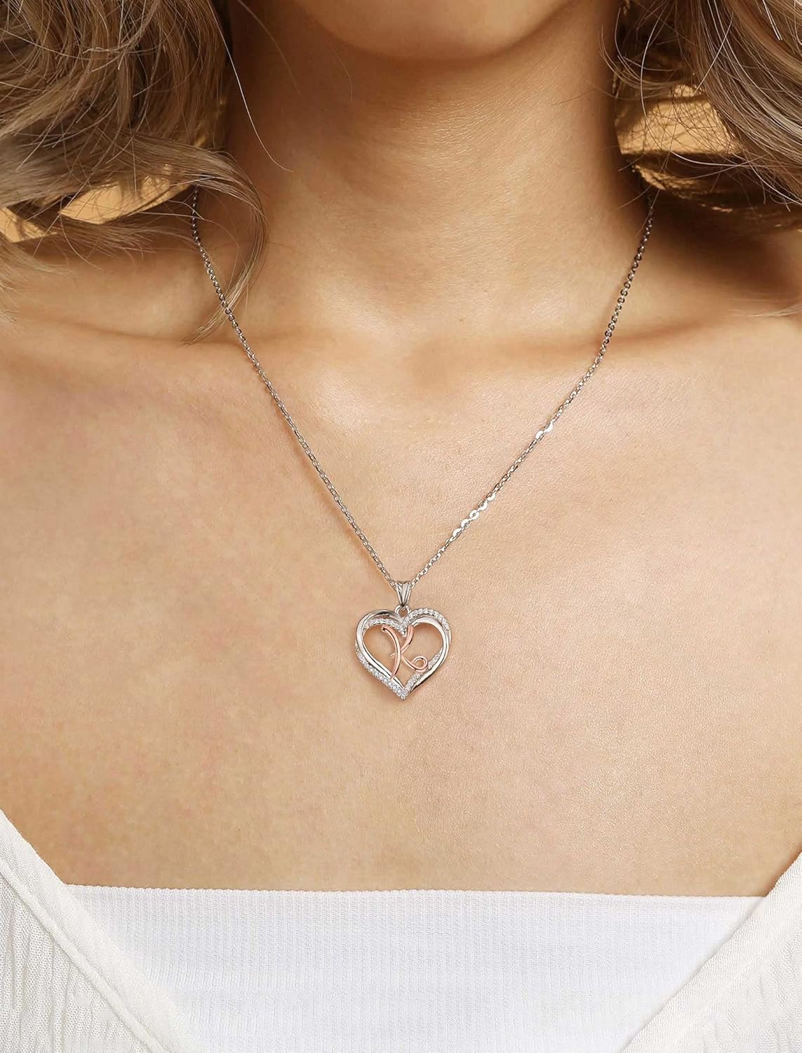 INFUSEU Sterling Silver Heart Initial Pendant Necklaces for Women Girls, Letter A-Z Jewelry Personalized Birthday Name Gifts for Her, 20 Inch Chain - Image 4