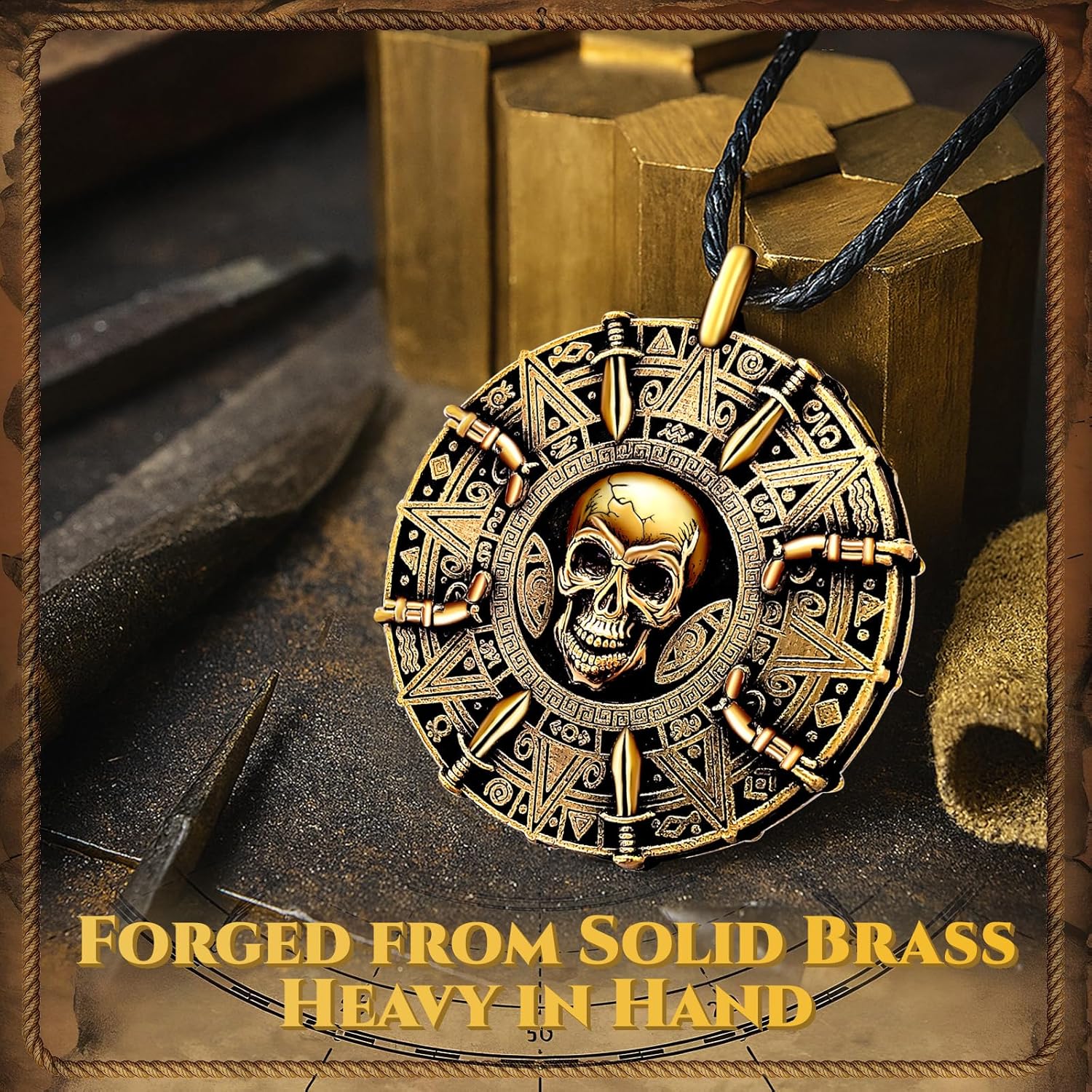 UNKENBO® Pirate Necklace for Men and Women, Antique Brass Pirate Accessories, Pirate Costume Women Men, Pirate Medallion Necklace, The Only Authentic Double-Sided Pirate Jewelry Coin Replica - Image 2