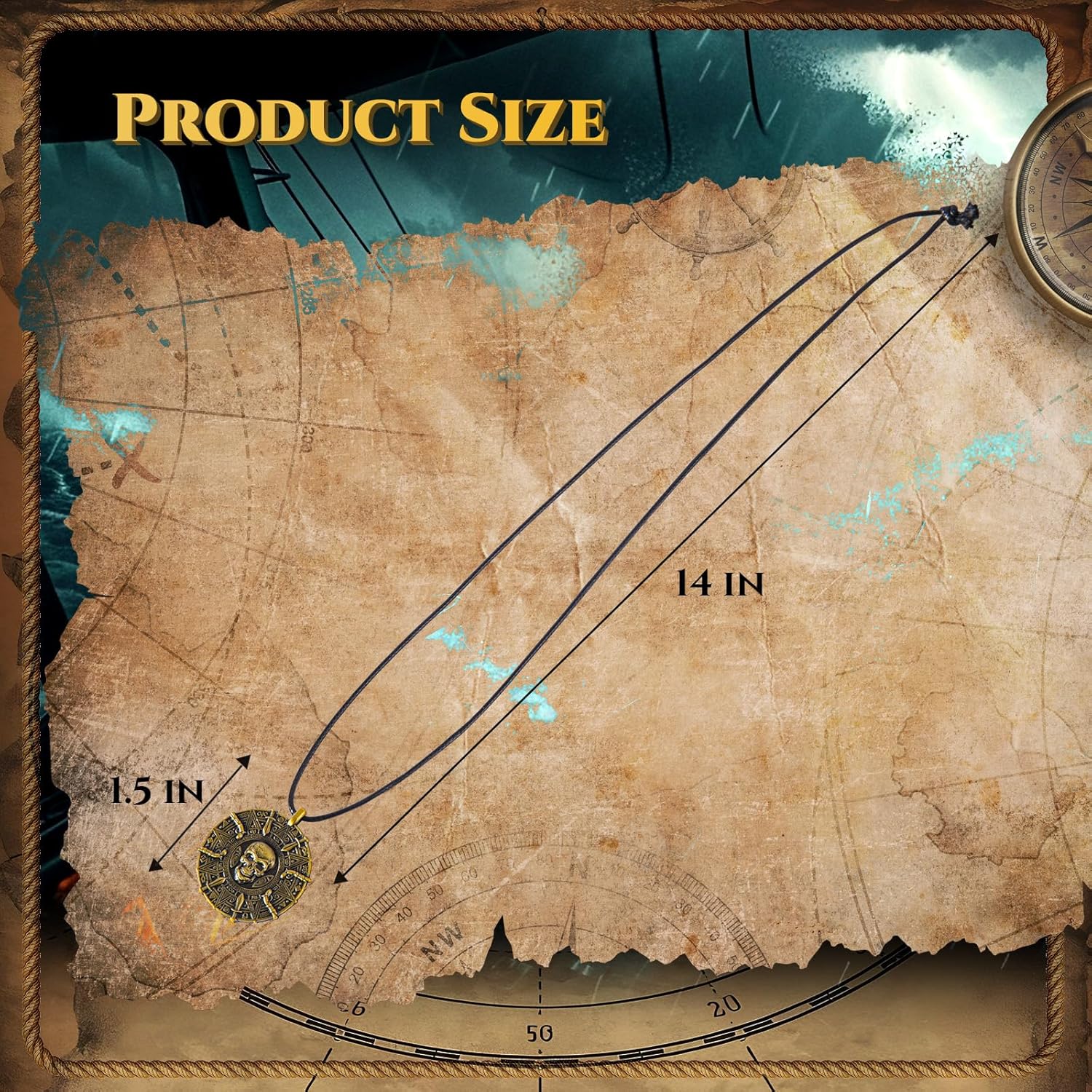 UNKENBO® Pirate Necklace for Men and Women, Antique Brass Pirate Accessories, Pirate Costume Women Men, Pirate Medallion Necklace, The Only Authentic Double-Sided Pirate Jewelry Coin Replica - Image 7