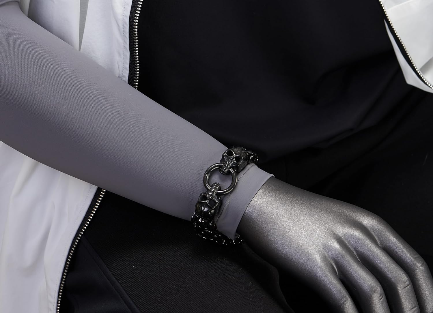 Mens Stainless Steel Two-strand Braided Byzantine Chain Bracelet with Skulls and Spring Ring Clasp - Image 2