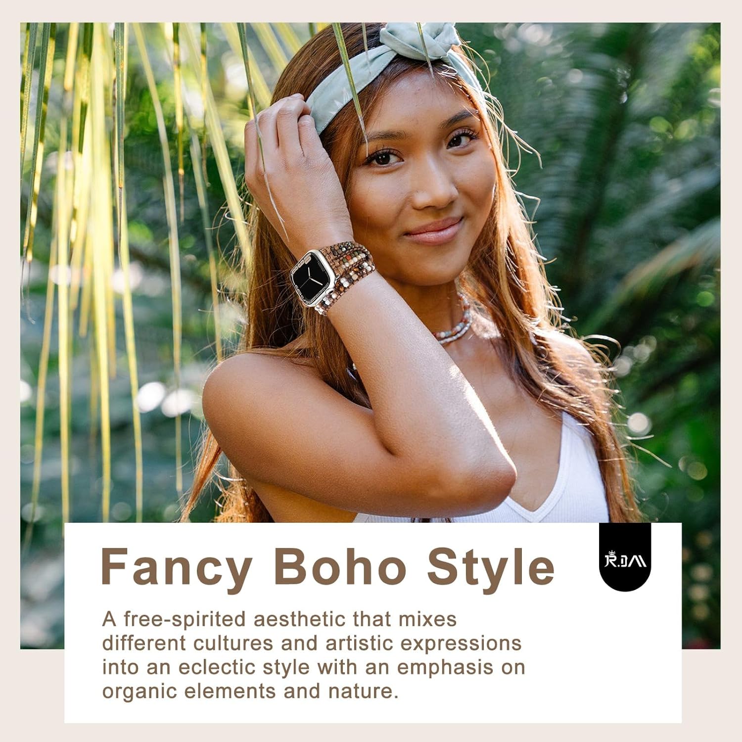 JR.DM Boho Beaded Watch Bands for Women Compatible with Apple Watch Band 38mm 40mm 41mm Brown Stone Bracelets Adjustable Handmade Braided Rope Watch Strap for iWatch Series 9/8/7/6/5/4/3/2/1/SE/Ultra - Image 2