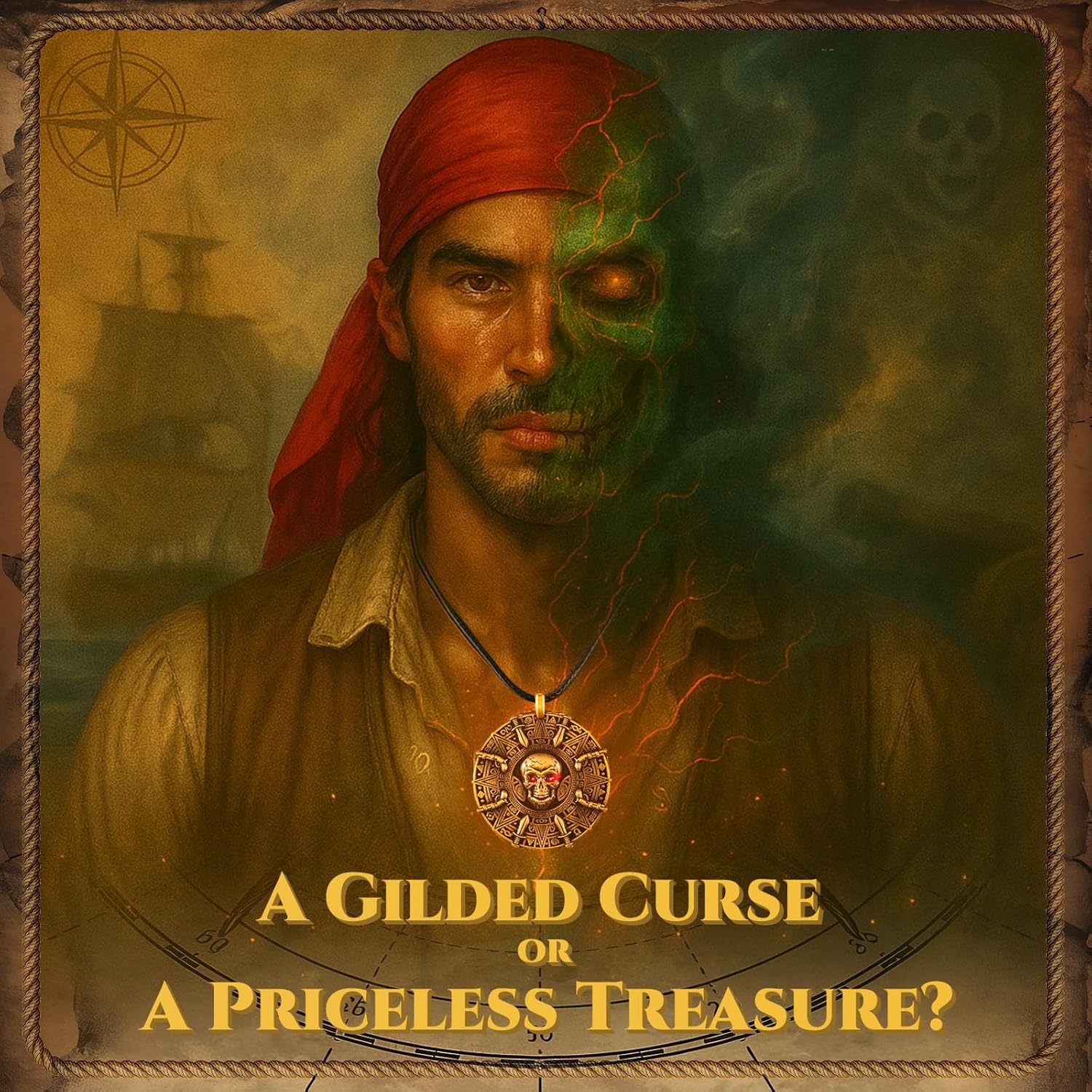 UNKENBO® Pirate Necklace for Men and Women, Antique Brass Pirate Accessories, Pirate Costume Women Men, Pirate Medallion Necklace, The Only Authentic Double-Sided Pirate Jewelry Coin Replica - Image 4