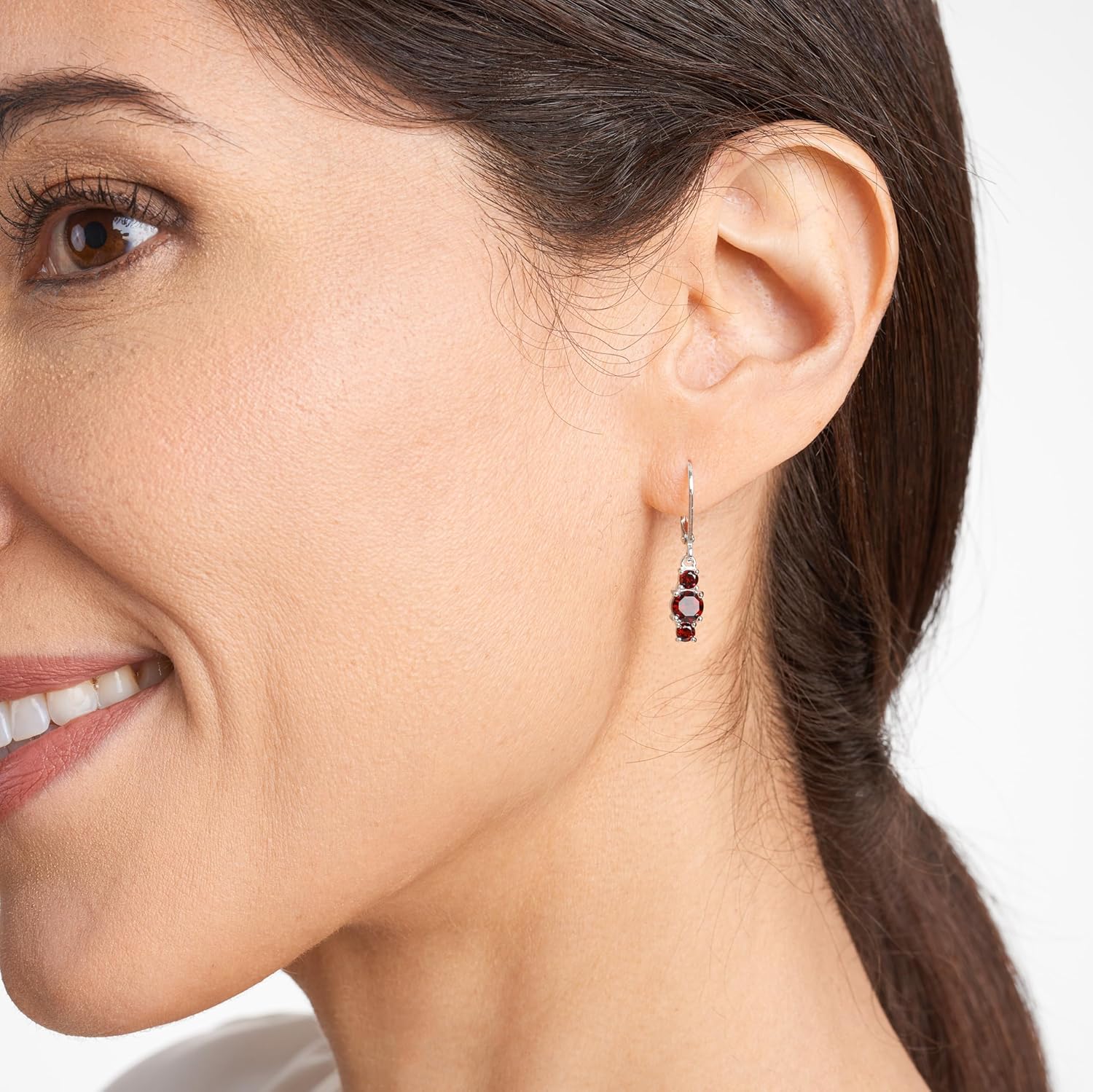 Amazon Collection Sterling Silver Genuine and Created Gemstone Three Stone Birthstone Leverback Dangle Earrings - Image 2