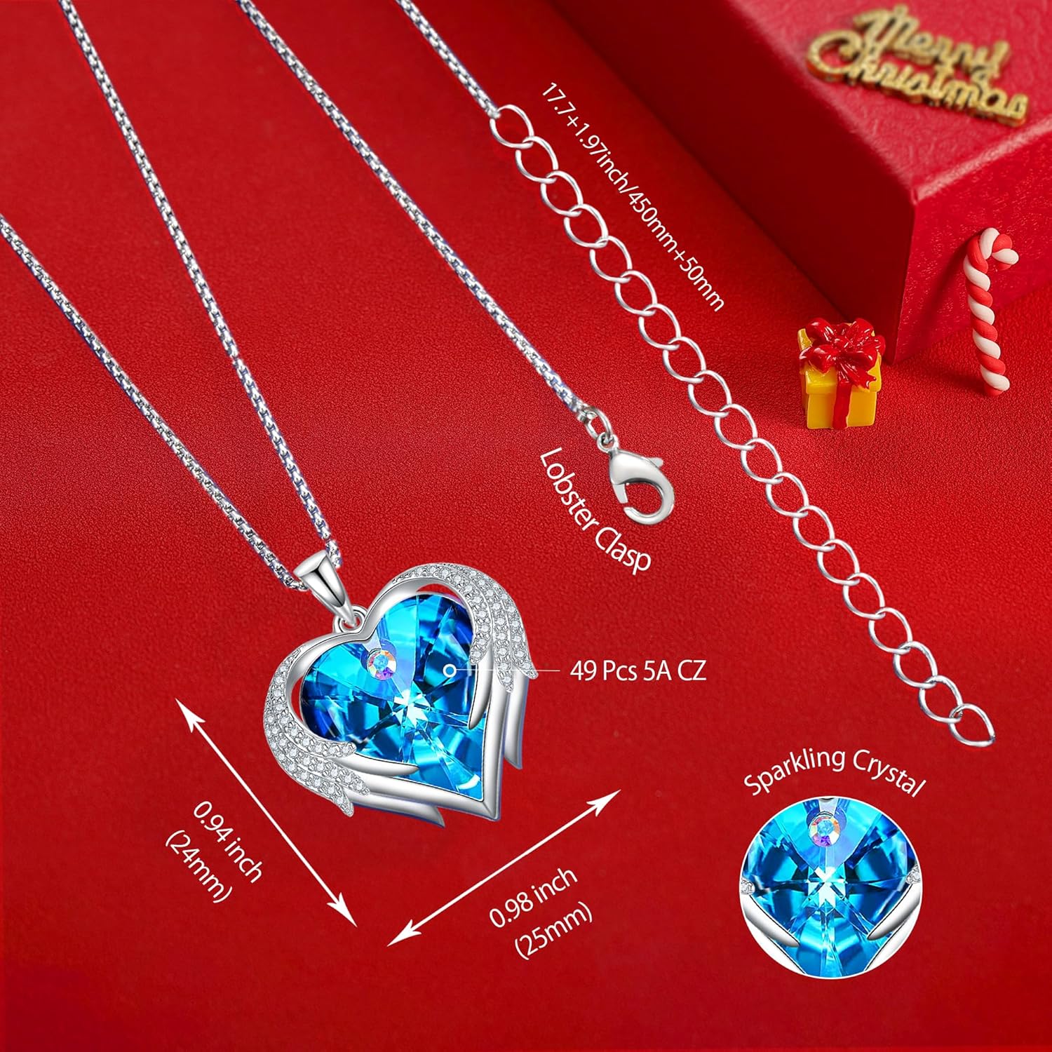 Praelinos Angel Wing Heart Necklaces for Women White Gold Plated Silver Tone Pendant Necklaces 5A Cubic Zirconia Necklace Crystal Jewelry Gifts for Christmas Valentine's Day Birthday Mother's Day Gifts for Mom Wife Girlfriend Sister Girls Her - Image 5