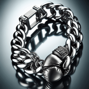 Unique Mens Stainless Steel Curb Chain Link Bracelet with Boxing Glove Silver Color Polished Unique Mens Stainless Steel Curb Chain Link Bracelet with Boxing Glove Silver Color Polished