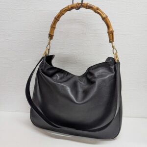 GUCCI Old Gucci Bamboo Handle Shoulder Bag Black Gold hardware  2way From Japan