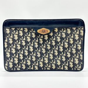 Christian Dior Trotter Clutch Bag Purse Canvas Navy Auth