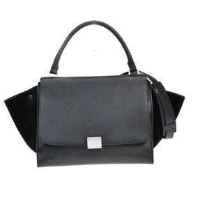 CELINE Logo Trapeze 2way Shoulder Hand Bag Leather Suede Black 84EF374