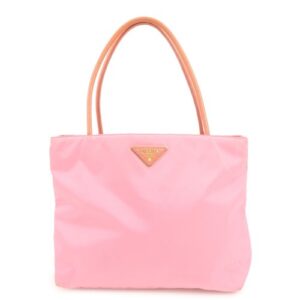 PRADA Triangle Logo Nylon Patent Leather Tote Bag Shoulder Bag Pink Used F/S