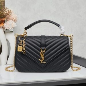 YSL Classic Top Handle Bag – Black Quilted Leather with Gold Chain  149985