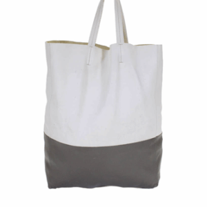 Celine Womens Smooth Leather Vertical Bi-Cabas Tote Bag Handbag White Gray