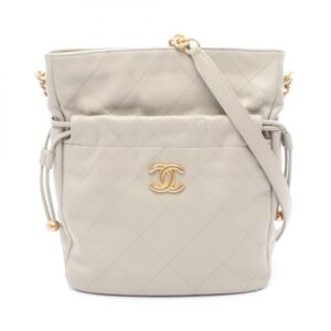 CHANEL Matelasse Drawstring Chain Shoulder Bag AS2985 Lambskin Gray GHW Used