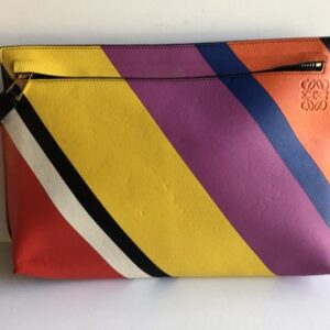Loewe Leather Clutch Bag T-Pouch Stamp Multicolor Striped Black Spain Loewe Leather Clutch Bag T-Pouch Stamp Multicolor Striped Black Spain