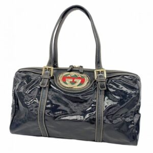 GUCCI Hand Bag Interlocking G 170010 Leather Black Champagne Gold Hardware 34893